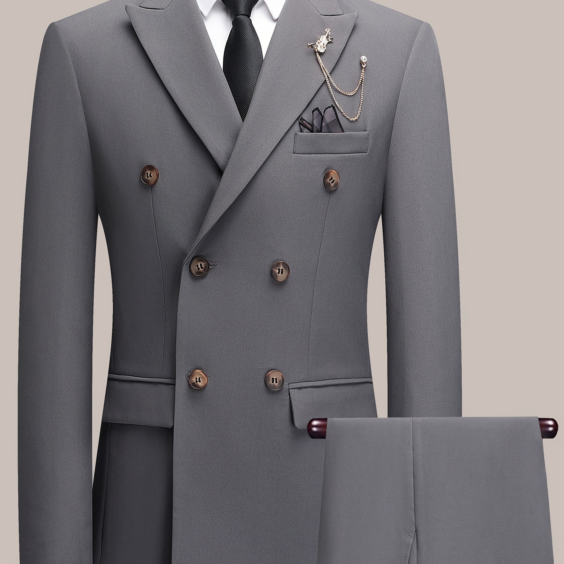 Image of New Style Men' Color Suit Set With Lapel Double-breasted Suit For Men's Business Attire, Formal Wear, And Casual Wedding Attire In