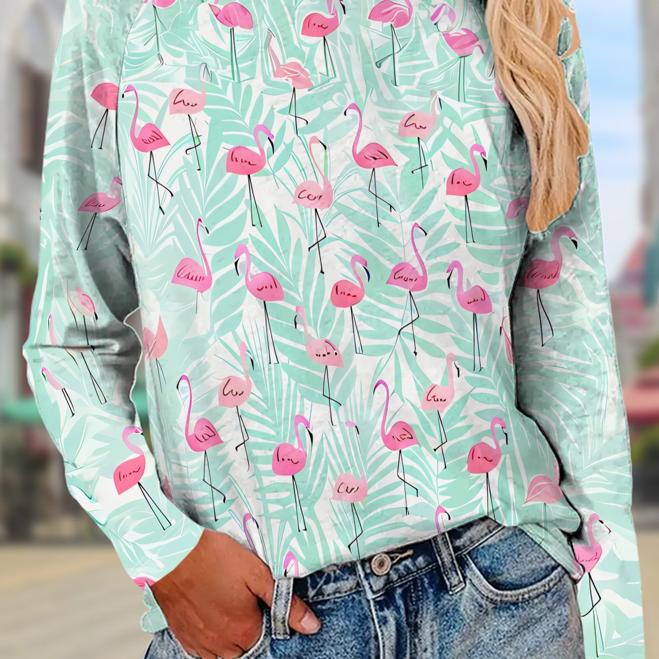 TEMU Women's Printed T-shirt With , Featuring Print Of Flamingos And Leaves . Suitable For âgentle, , , Unique, Non-repetitive, Design-, Detail-,,
