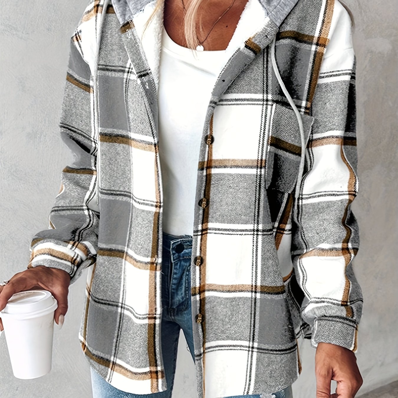 E-shop Herbst/Winter Damen-Kapuzenhemd, gebürstete karierte verdickte Oberbekleidung, modisches Damen-Top, Jacke, Damenbluse