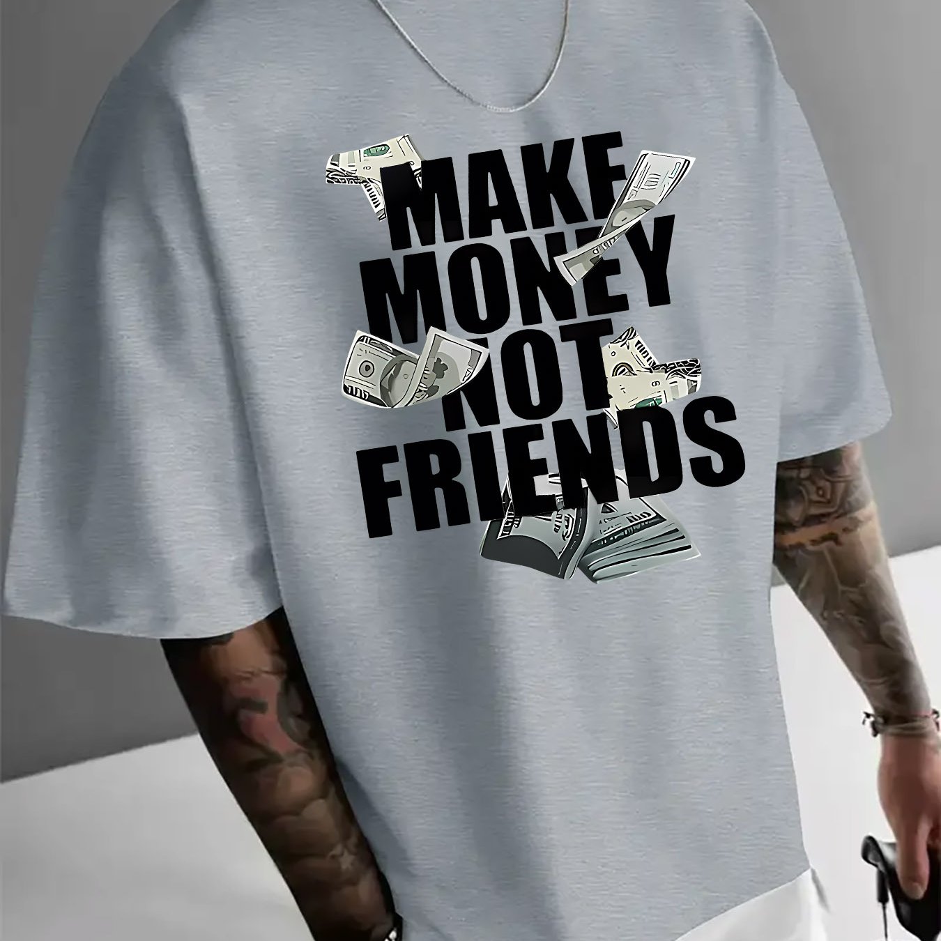 TEMU Casual Print Men's T-shirt For Making Money, Summer Round-neck Short-sleeve T-shirt For Men, Stylish And Versatile Trendy Print Short-sleeve