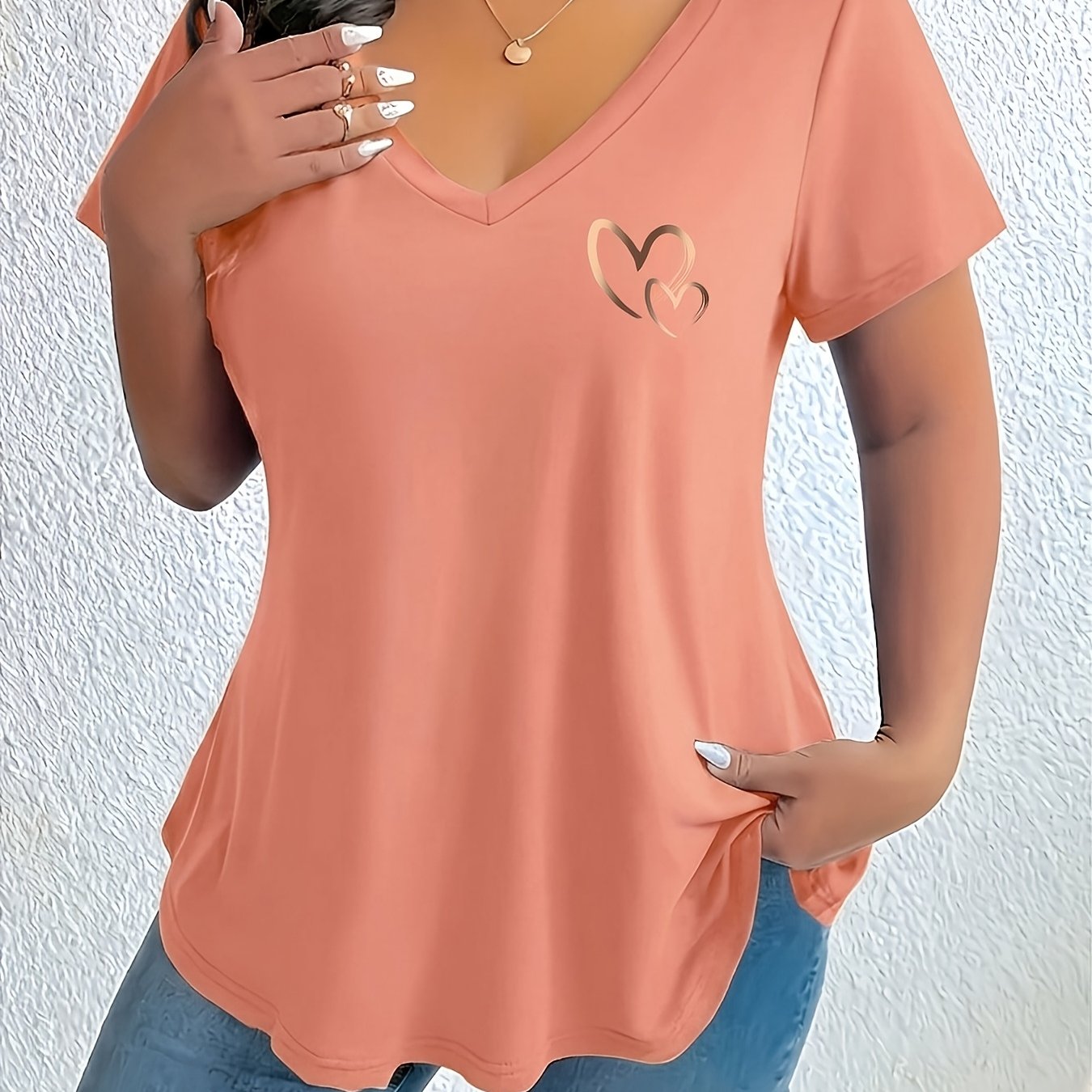 TEMU Plus Size, Plus Size Women's V-neck Geometric Pattern T-shirt