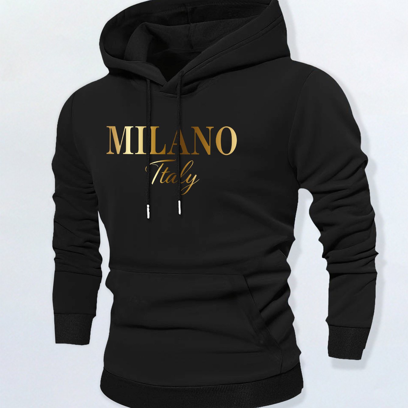 TEMU Sweat à capuche tendance pour homme, imprimé Milanais italien dégradé avec lettres, indispensable pour et l'hiver, doublure douce et chaude,