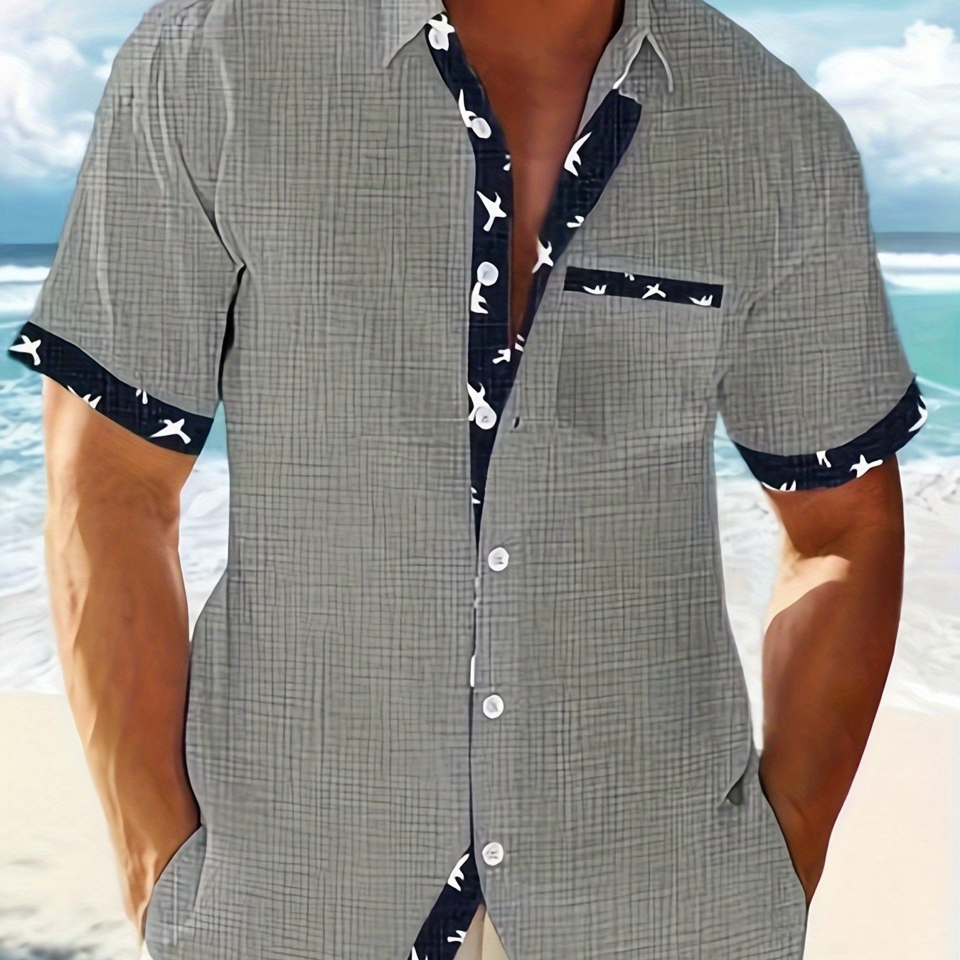 TEMU Tx3 Men's Short Sleeve Shirt - Lightweight Beach Shirt With Chest Pocket & Collar, Machine Washable Summer Casual Shirt Suitable For Outdoor