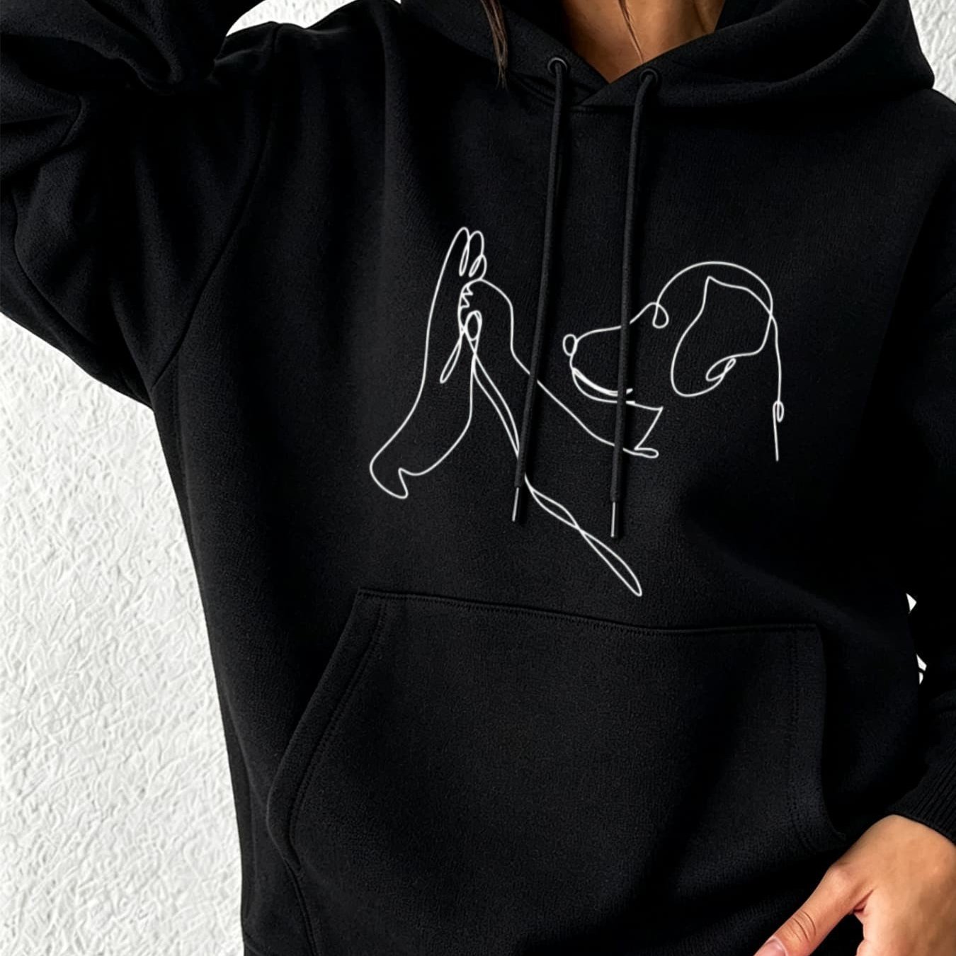 Image of Autumn Winter New Hoodie For Women Loose Fit Casual Sweatshirt With Line Art Print Drawstring Hood Kangaroo Pocket Warm Comfortable Streetwear Fashion Sports Trendy
