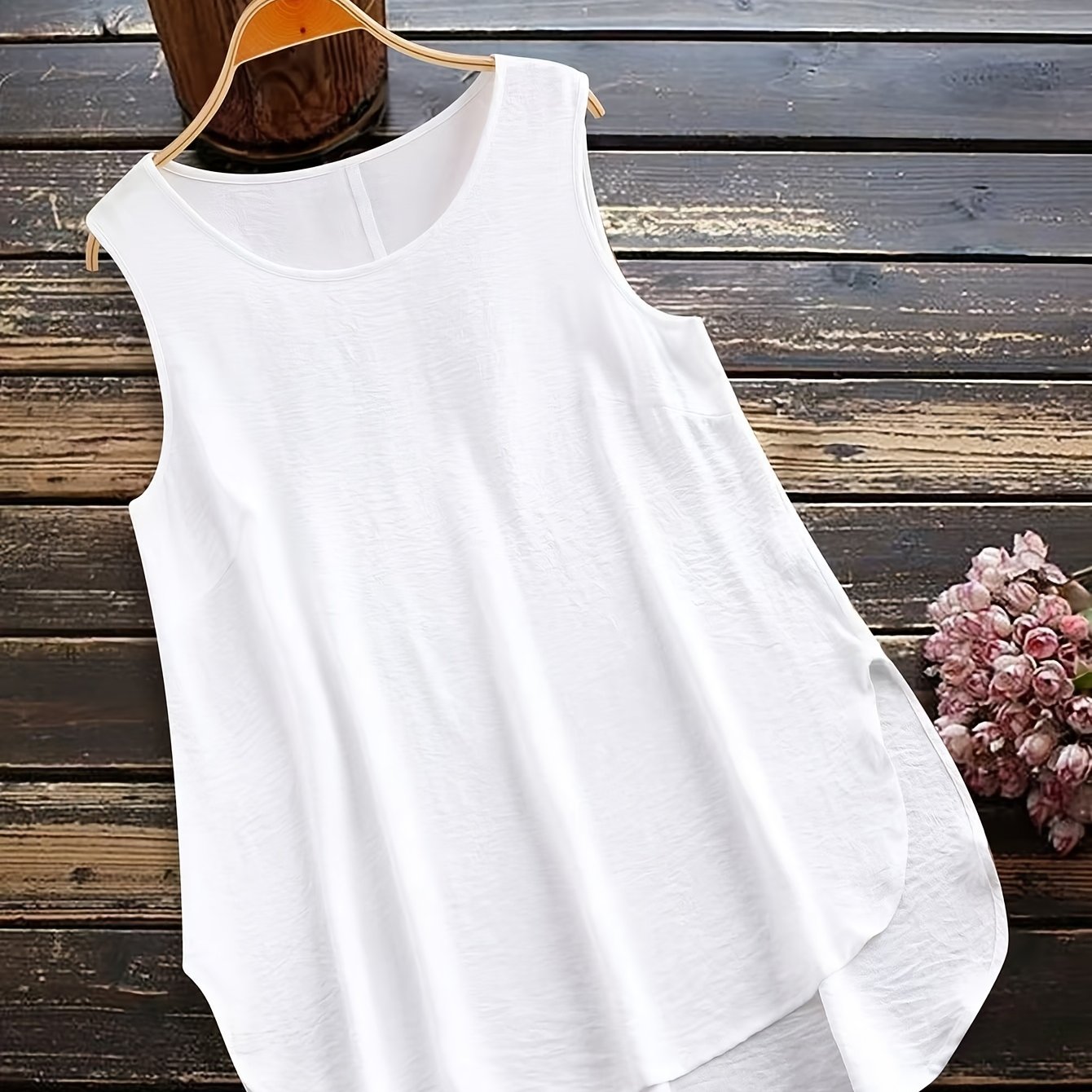 TEMU Plus Size, Sleeveless Round-neck Solid-color Soft Comfortable Simple Fashionable Casual Daily Vacation Solid-color Fashionable European And