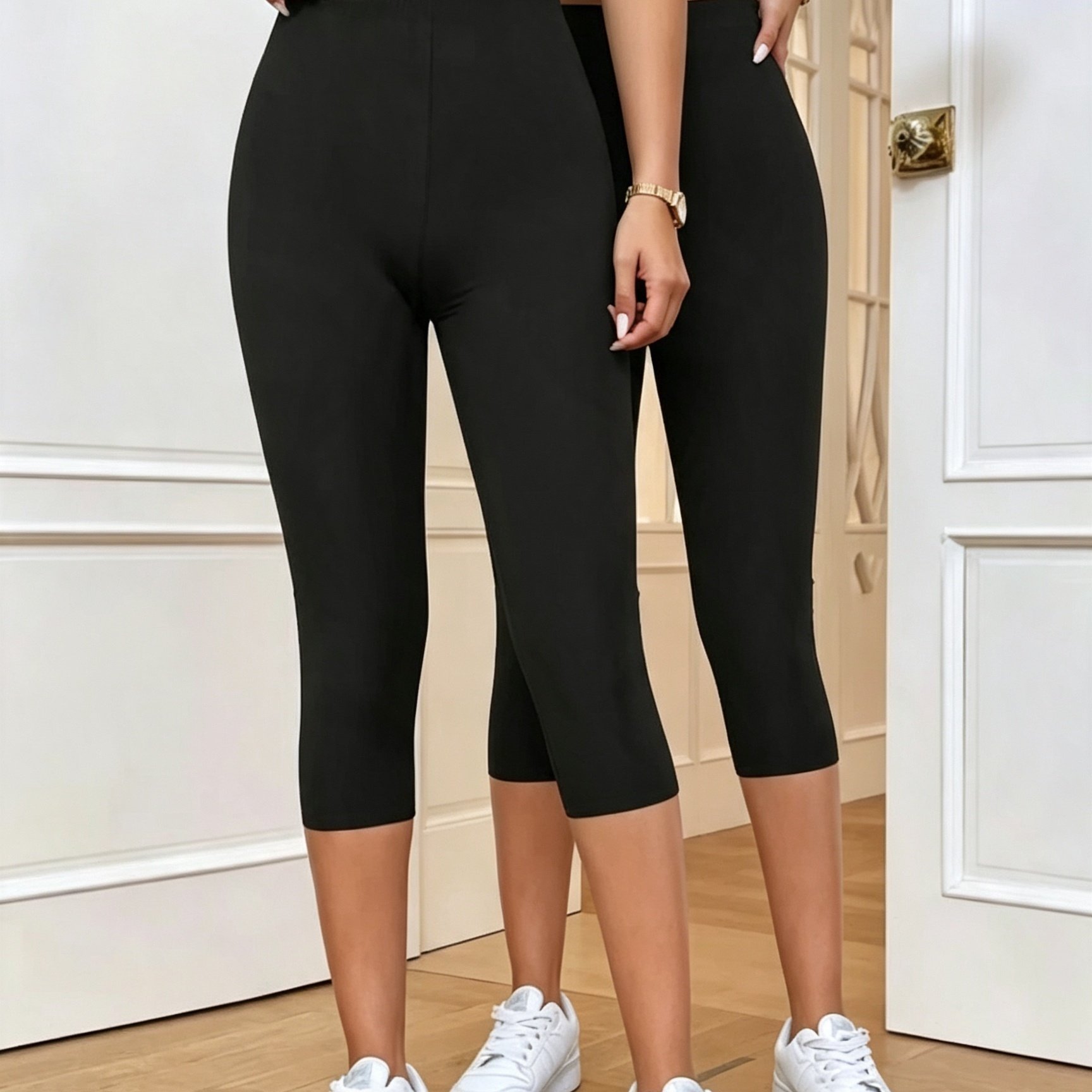 TEMU 2pcs Black 3/4 Length Leggings