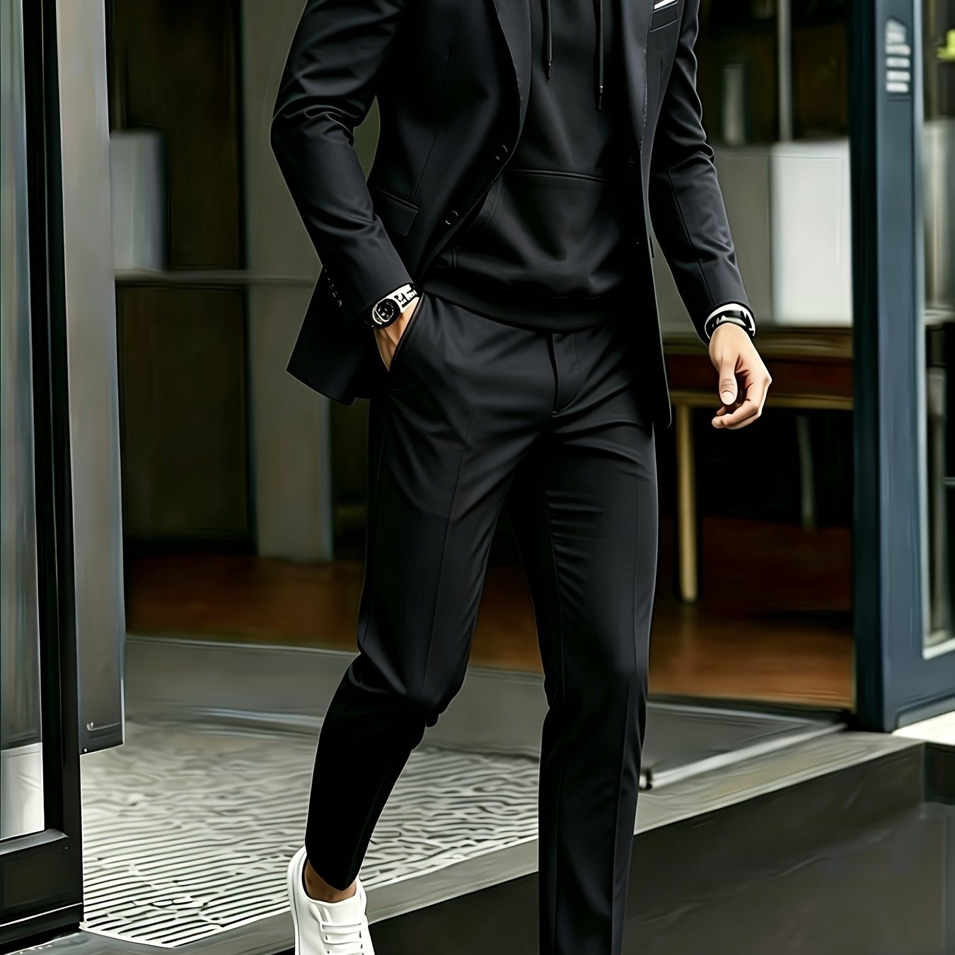TEMU Men's 2pcs Suit Set: Jacket   Trousers, Business Formal Wear For And Groomsmen