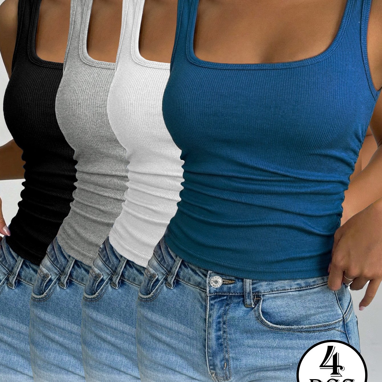 TEMU 4pcs Spring And Autumn New Style Beautiful Back Threaded Vest Women's Fitted Solid Color Inner And Outer Wear Bottoming Shirt Vest