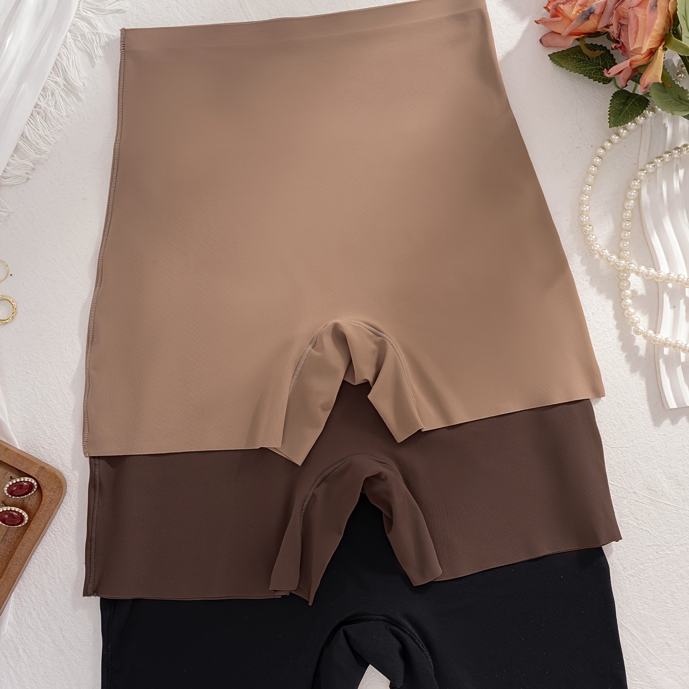 TEMU 3-pack Women's Underwear Safety Pants -one High-waisted Seamless Anti-exposure Tight-fitting Elastic Breathable Comfortable Base Flat-leg Pants