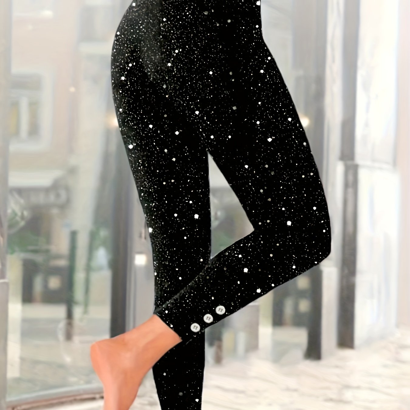 Plus Size - Plus Size - Western Plus Size Button-decorated Ankle Leggings
