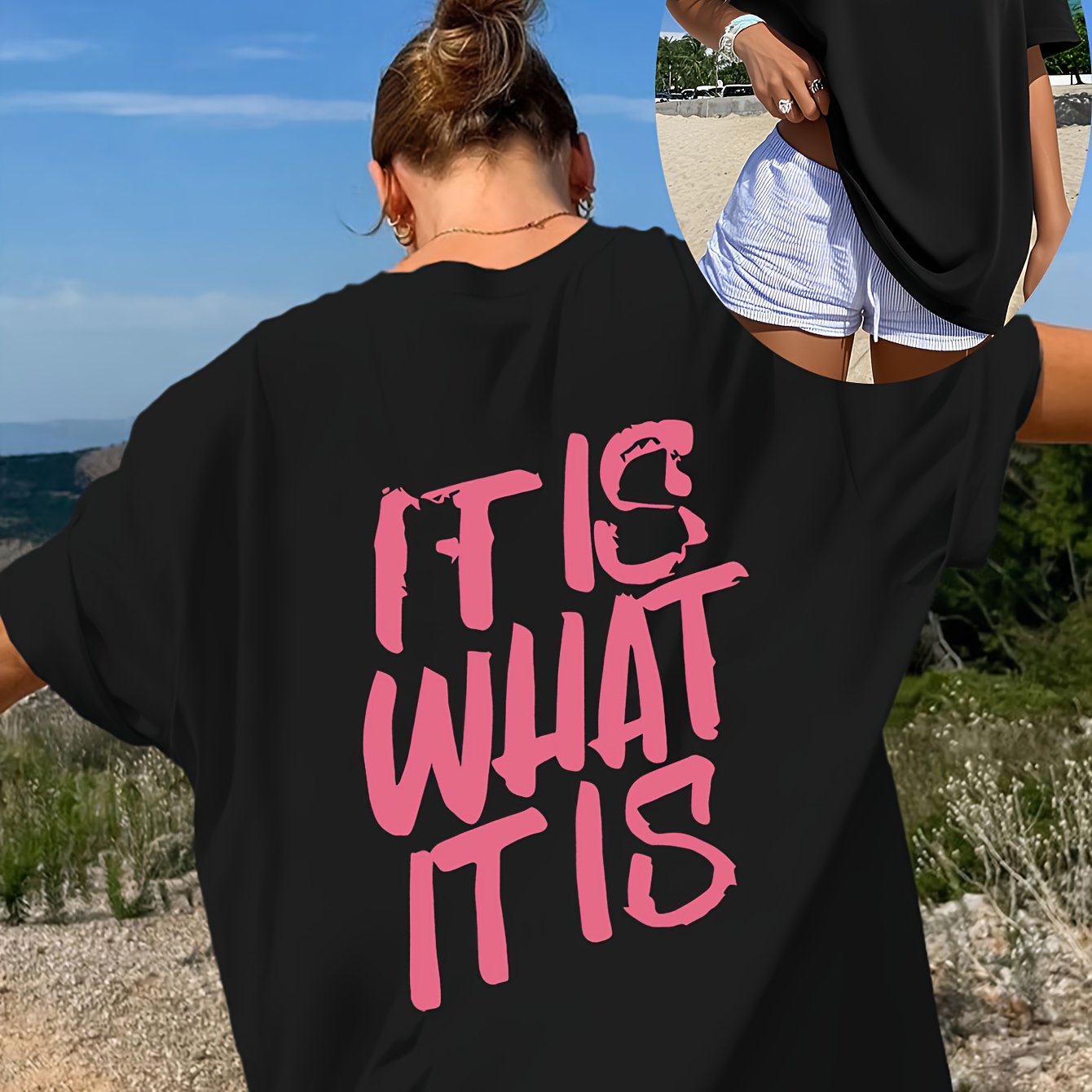 E-shop Plus Size, Ms. Xia' Casual Oversized Rundhals Drop-Shoulder T-Shirt, Bequemes Loose-Fit Leicht Dehnbares Oberteil