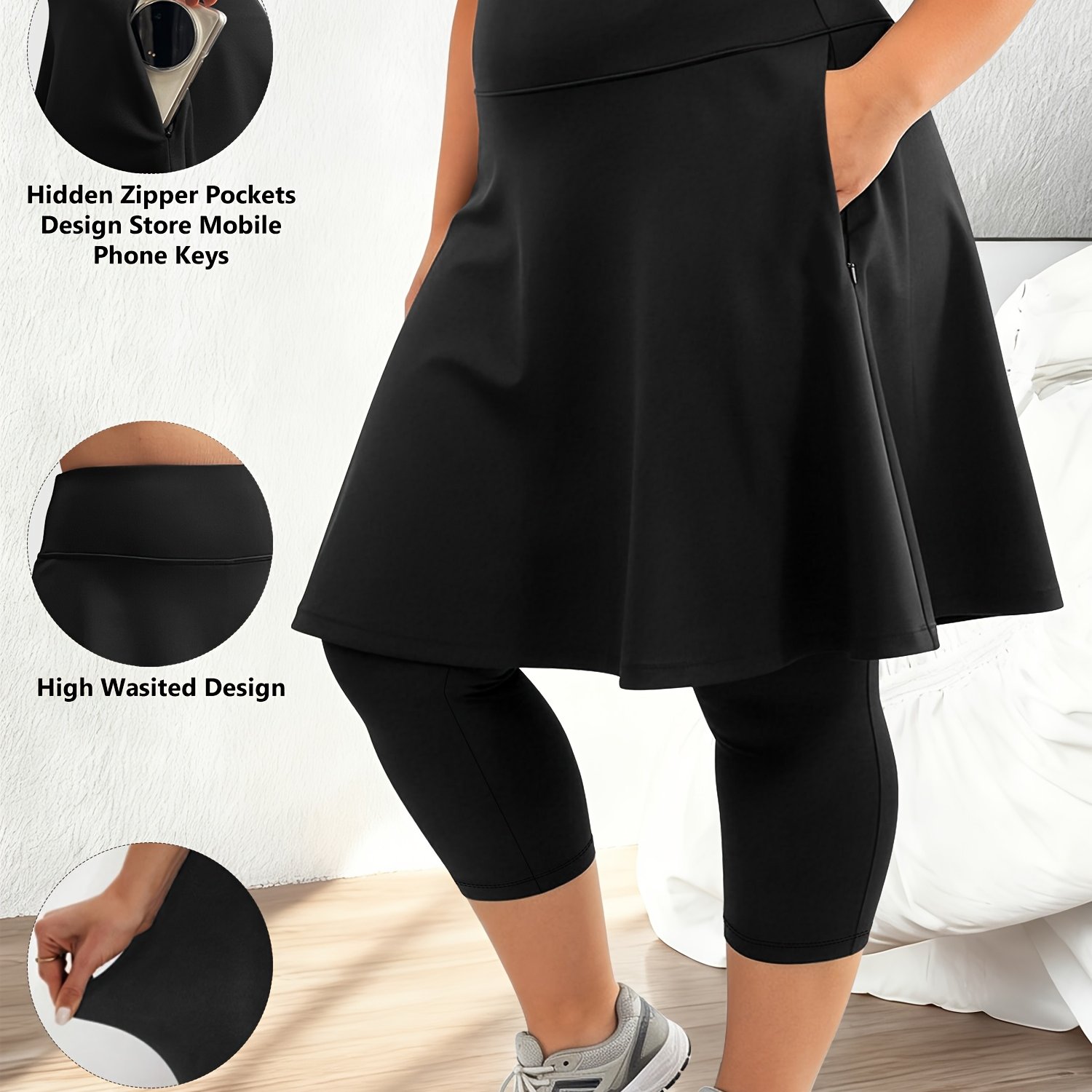 TEMU Plus Size, Plus Size Women's High-waisted Zipper Pocket Midi Skirt Pants - Elegant And - Spring/summer New Arrival - Casual