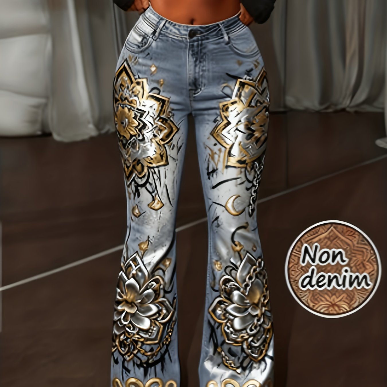 Printed Legging - Not Denim Fabric Ladies' Daily 2d Printed Trousers, Flared Trousers, Retro Printed Commuting , Bohemian Style Versatile Trousers