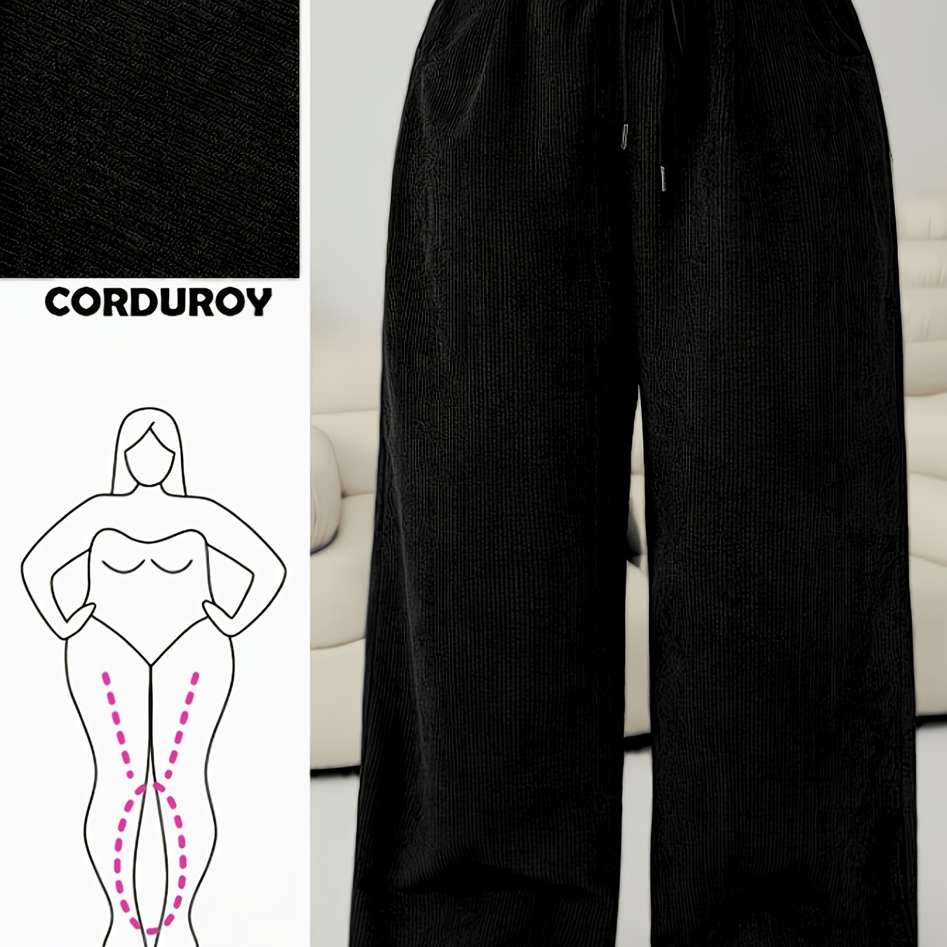 TEMU Plus Size Women's Vintage Corduroy Straight-leg Pants - Autumn/winter New Loose Comfortable Drapey Trousers
