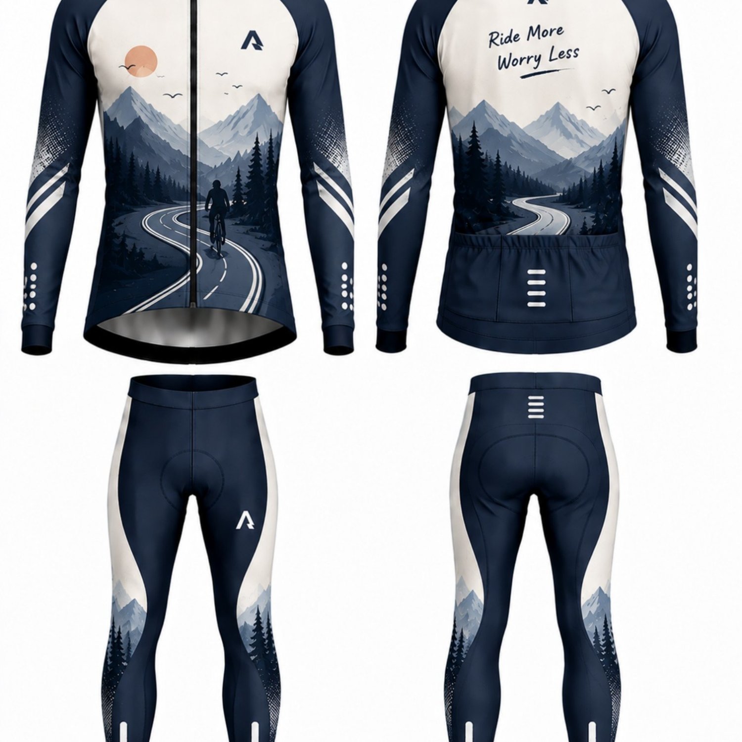 Image of 2pcs Mens Long Sleeve Cycling Suit Wind Resistant Outdoor Sports Outfit With Secure Pockets Great For Road And Mountain Bike Riding