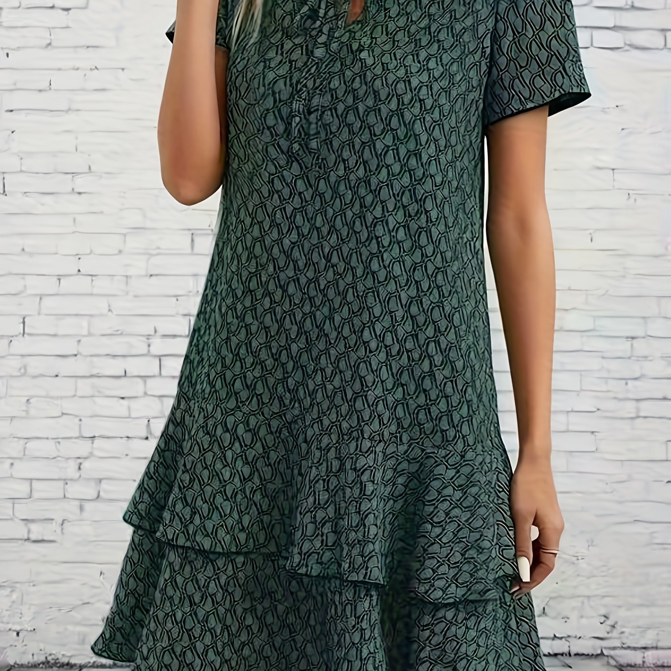 Image of Plus Size, ' Plus Size Short Sleeve Maxi Dress With Double Layered Elastic-free Hem - Fitted -neck -line Dress Suitable For - Wear, Machine Washable Elegant Wedding Guest Dress