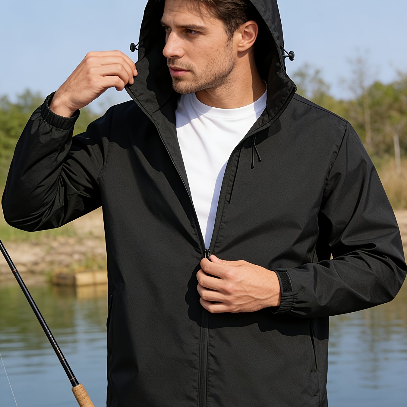 TEMU Spring Men's Clothing Sports Zipper Long Sleeve Fashion Loose Solid Camping Sport Casual Outdoor Sports Lightweight Sweatshirts Jackets Hooded