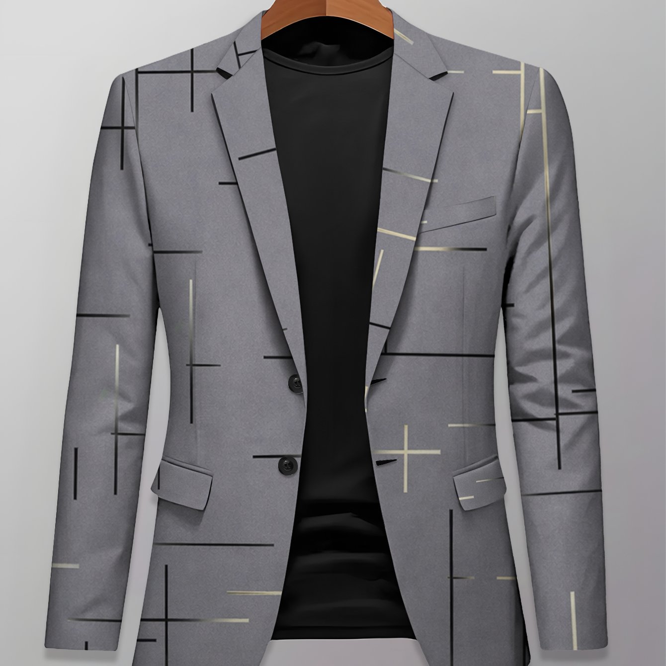 TEMU Fashion Men's Suit Jacket, Party Wedding Business Formal Suit Men's Formal Wear, Casual Comfortable All-match Style Jacket Top, Gray With Lines