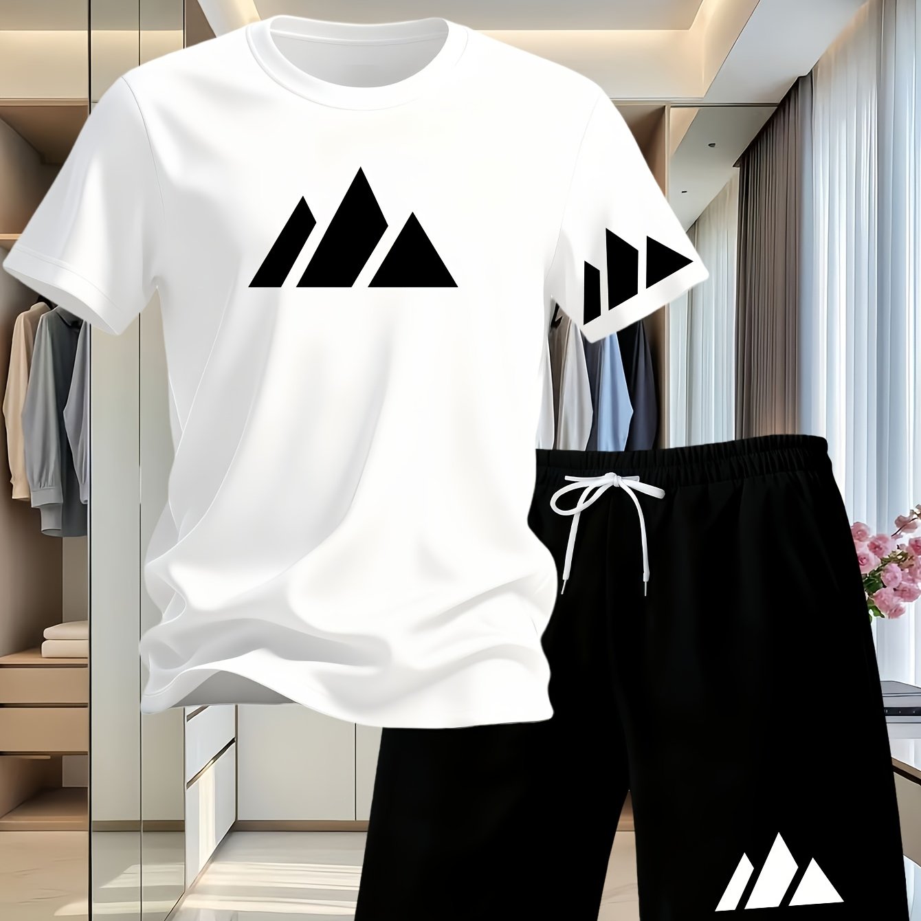 TEMU Men's Casual Sporty Fashion Short Sleeve And Shorts 2pcs Set, Trendy 2d Printed Pattern, Men's Summer Short Sleeve And Shorts Sport 2pcs Set,