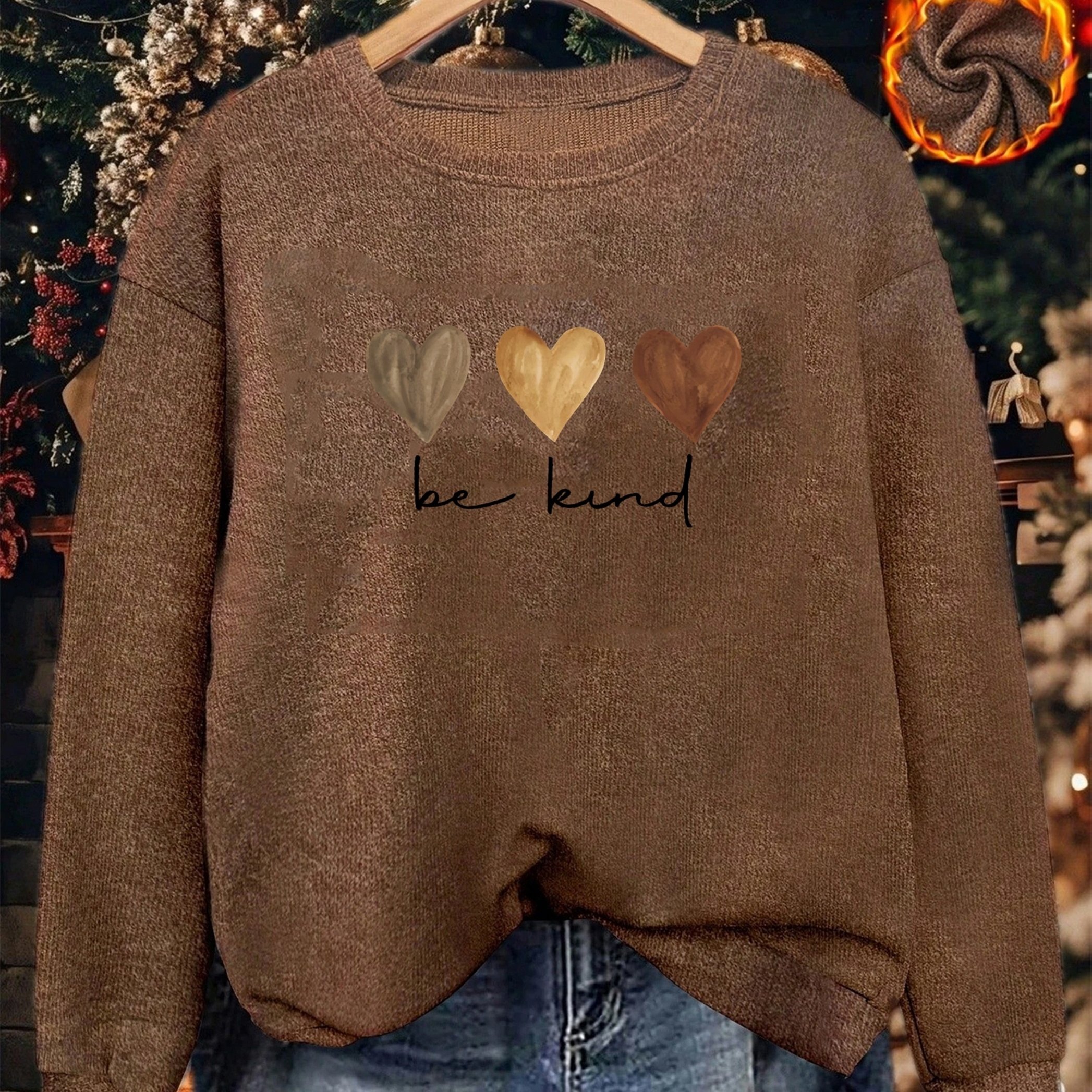TEMU Women's Elegant Long-sleeve Top (fall/winter) Crew Neck, Heart & Letter Print; Versatile Suitable For Layering Or Wearing Alone.