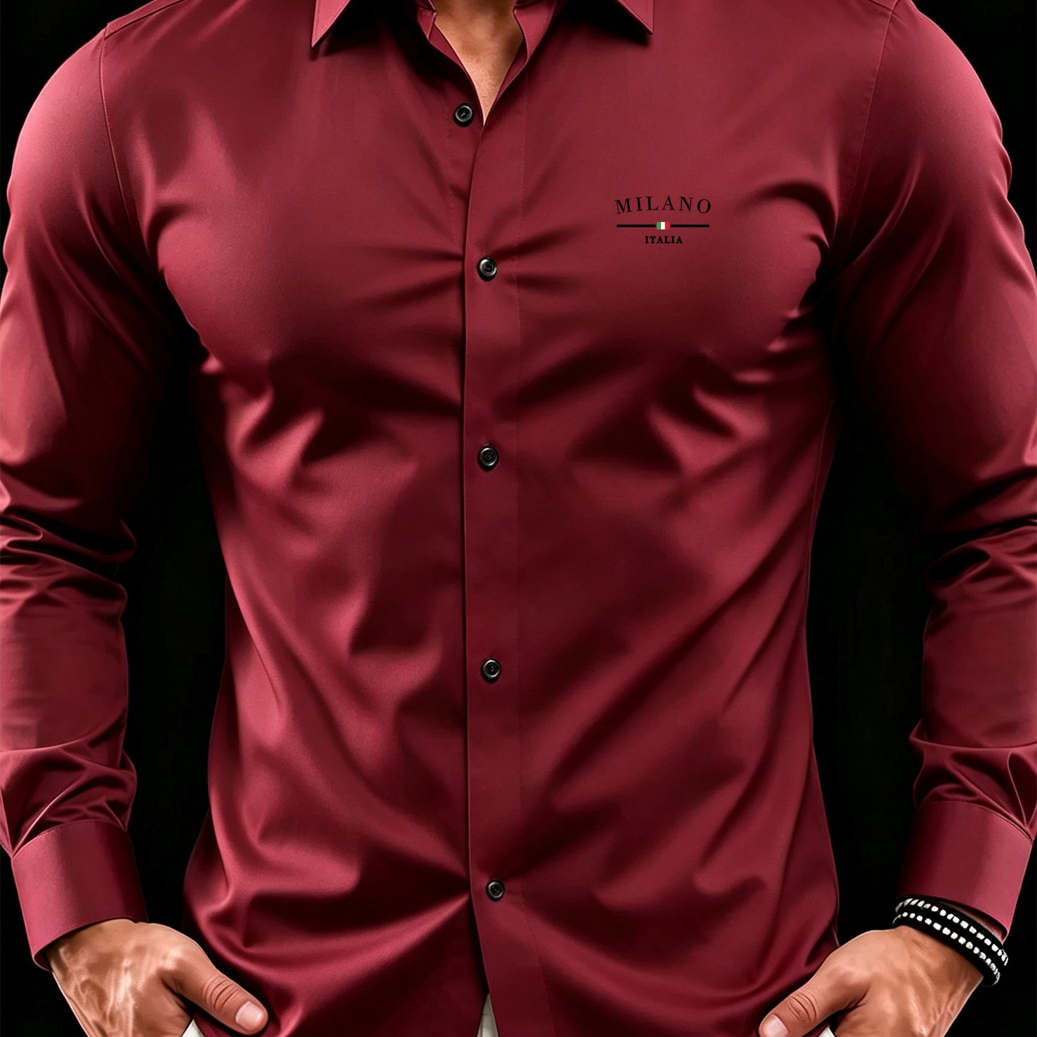 TEMU Letter Print Men's Long Sleeve Shirt Business Formal Collar Dress Shirt