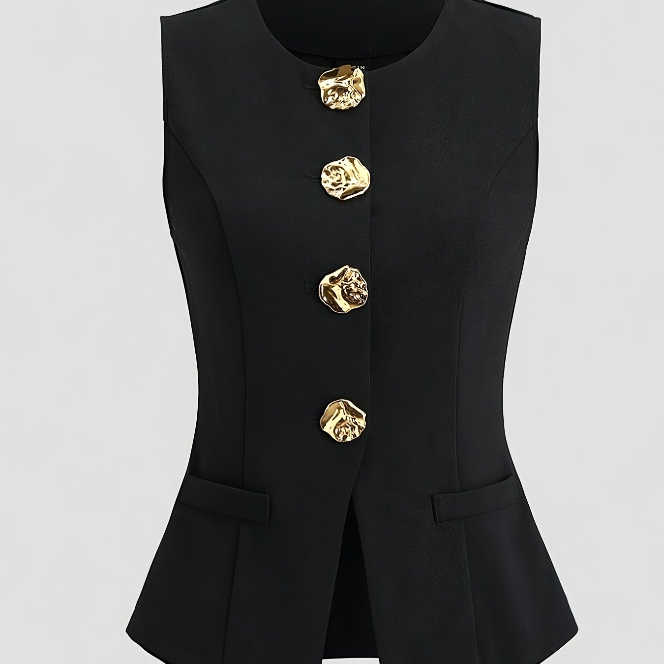 Women' French Button Sleeveless Thin Blazer
