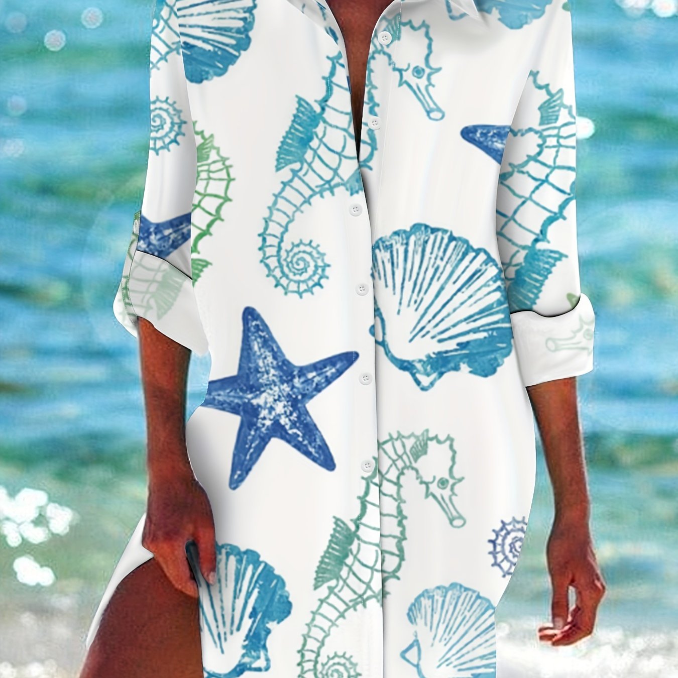 Loose Animal Print Lapel Beach Dress
