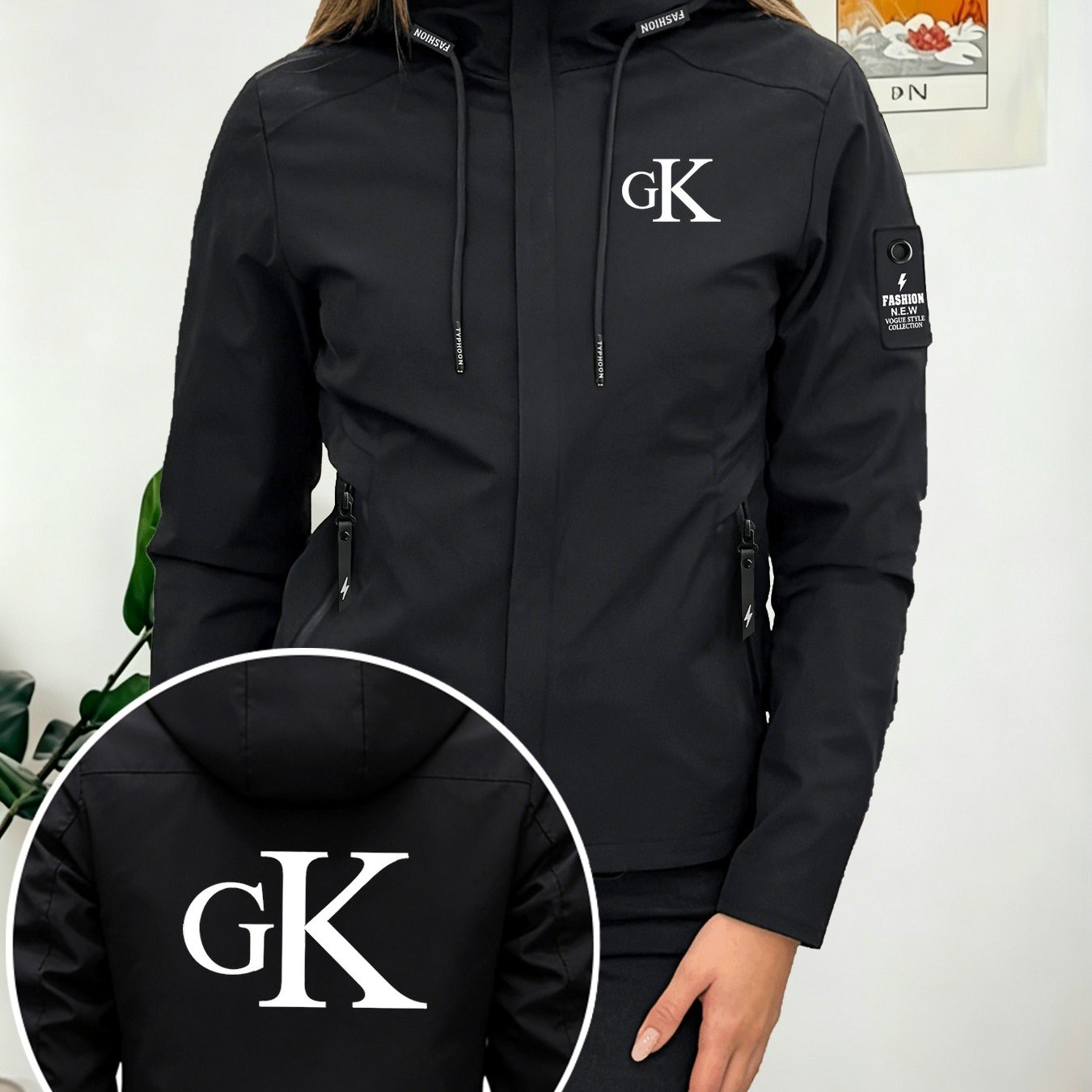 TEMU Gk Minimalist Letter Print /autumn Women's Jacket, Hooded Drawstring Lightweight Portable Outerwear, Fashionable Versatile Streetwear Casual