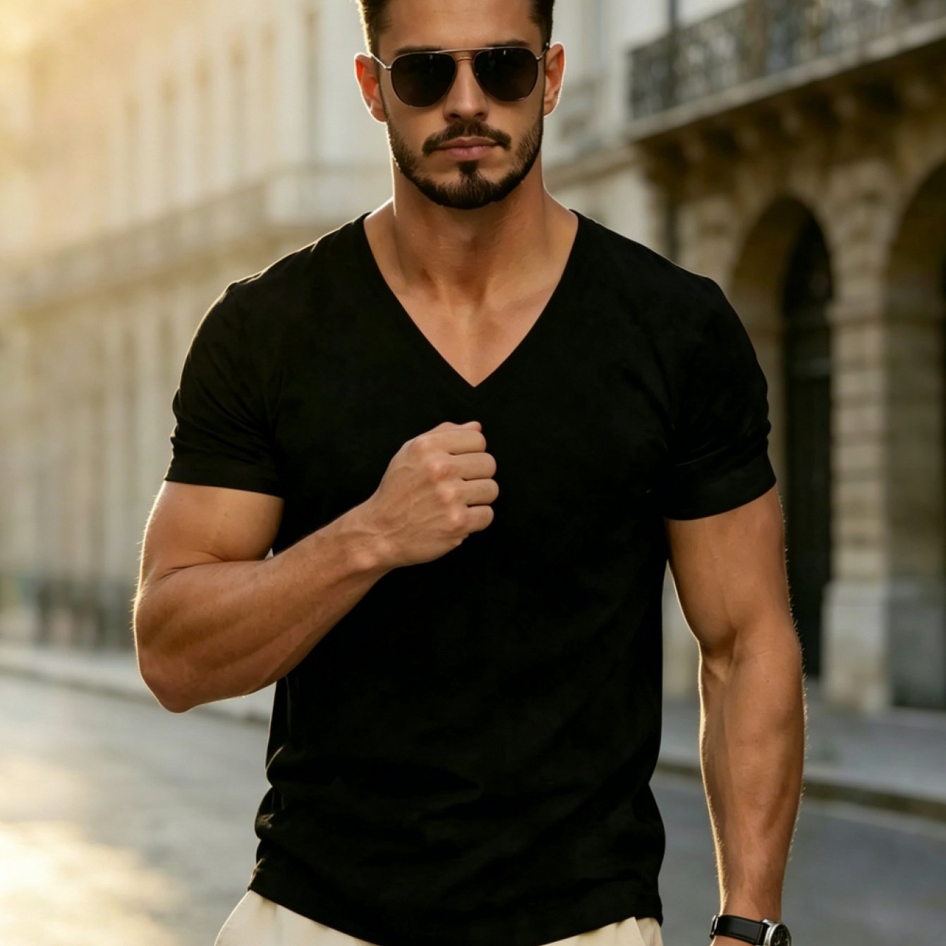 TEMU [printed Design - Not Textured] 2026 New Minimalist V-neck T-shirt, Sharp And Cool Men's Style For Halloween