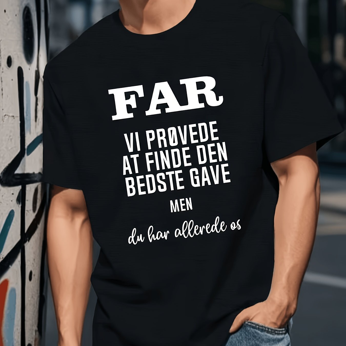 TEMU Men's Danish Short Sleeve T-shirt - Casual Round Neck Summer Top With Danish Text Print, Machine Washable, Ideal For Father's Day Gift, Casual