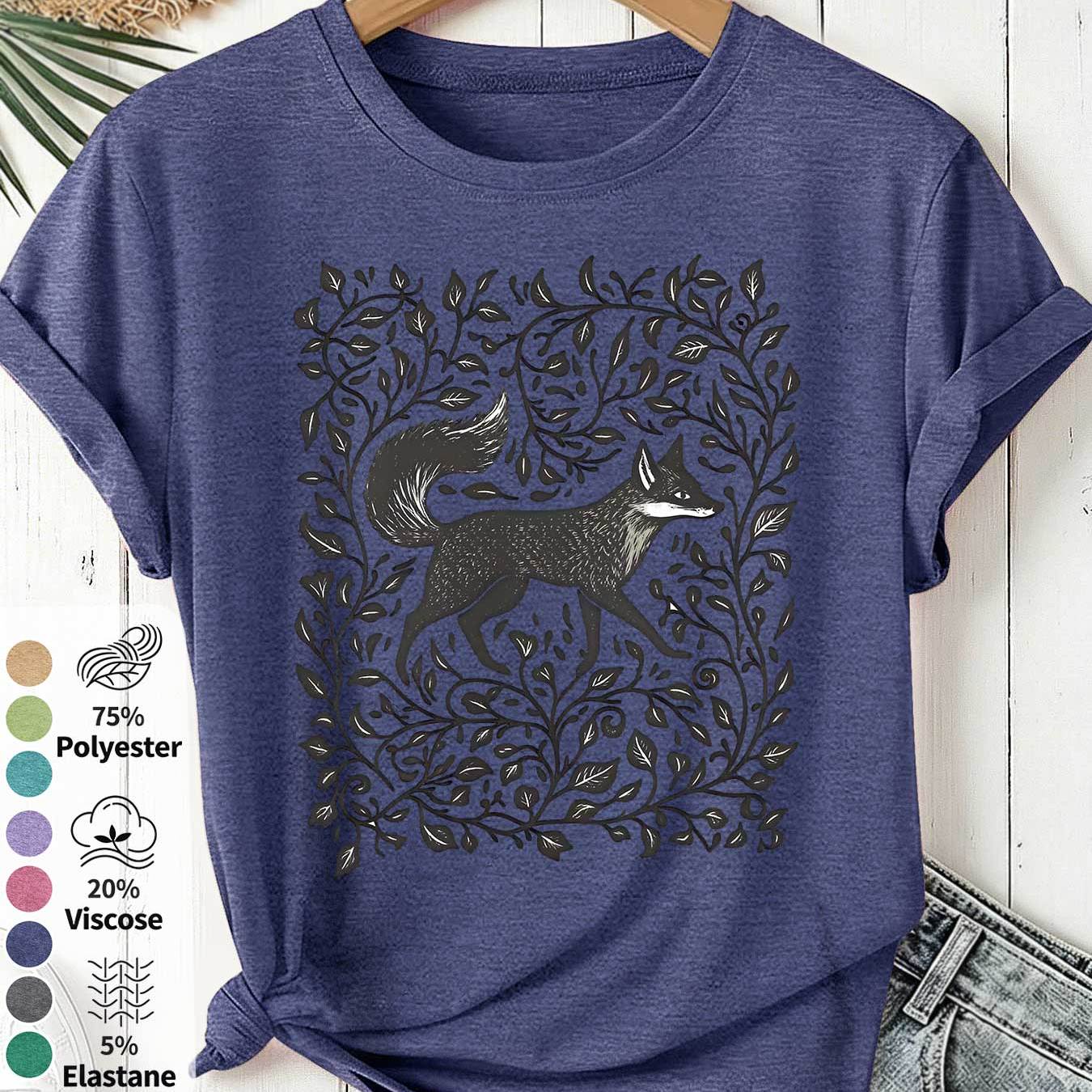 TEMU Vintage-inspired Fox Sketch With Vine Style For Pet Lovers, Artistic Streetwear, Daily Casual Fashion, Spring/summer Women' Size Casual Sporty