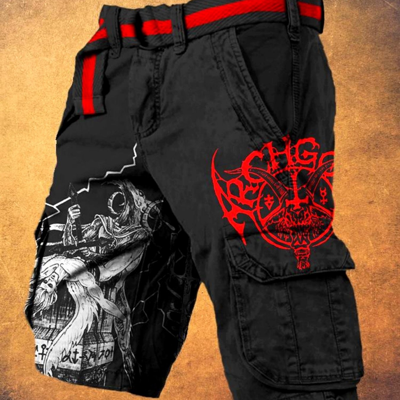 Single-piece Pants(no Belt) Not Denim Size New European And 2d Retro Art Printing, Trendy Five-point Shorts, Casual Men's Pants, Gift- Products, Plus Size