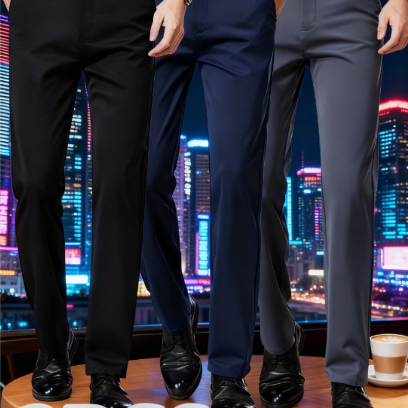 TEMU 3pcs Set Of Men's High-, Wrinkle-resistant High-waist Trousers - Solid Colour Business Casual And Formal Trousers With Belt Loops, Button And