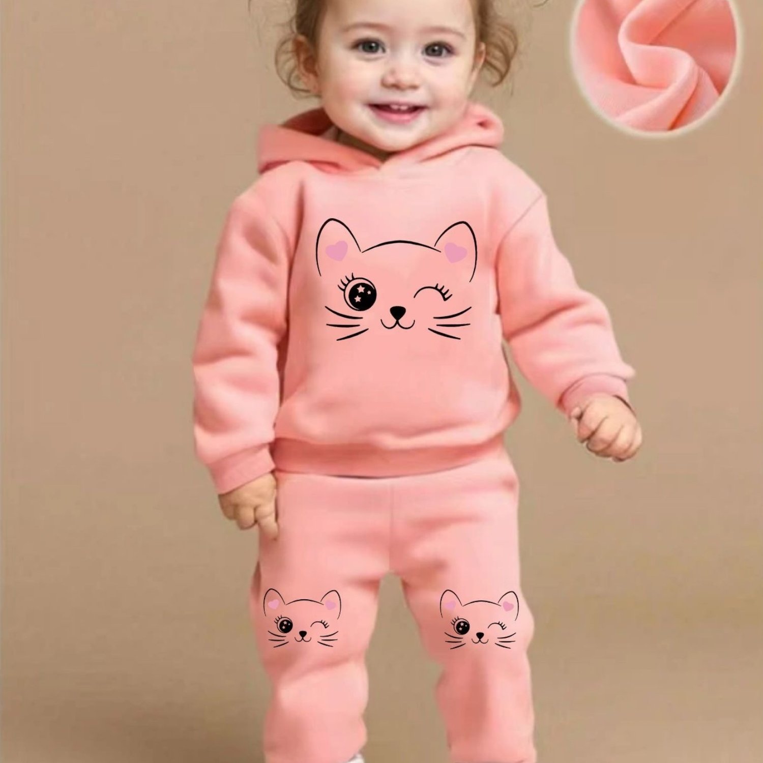 Autumn Style Infant And Toddler Baby Girl Cartoon Print Hooded Fleece Long-sleeved Sweatshirt And Sweatpants Cute Two-piece Set Targeted Development, For Outdoor