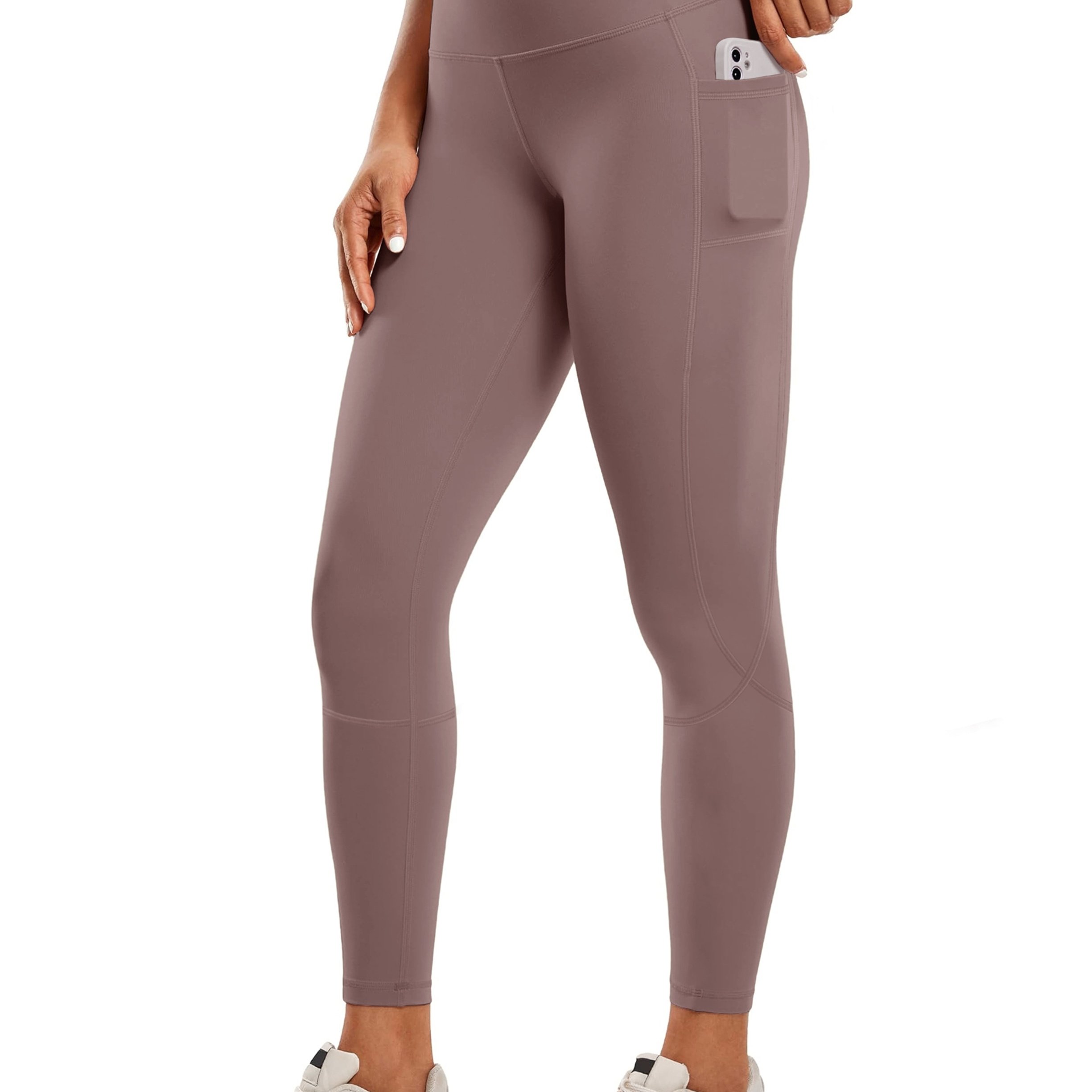 Image of Outerwear Solid Peach Yoga Sports Base Layer Women's High-waist Running Pocket Quick-dry Athletic Stretch Fitness Pants