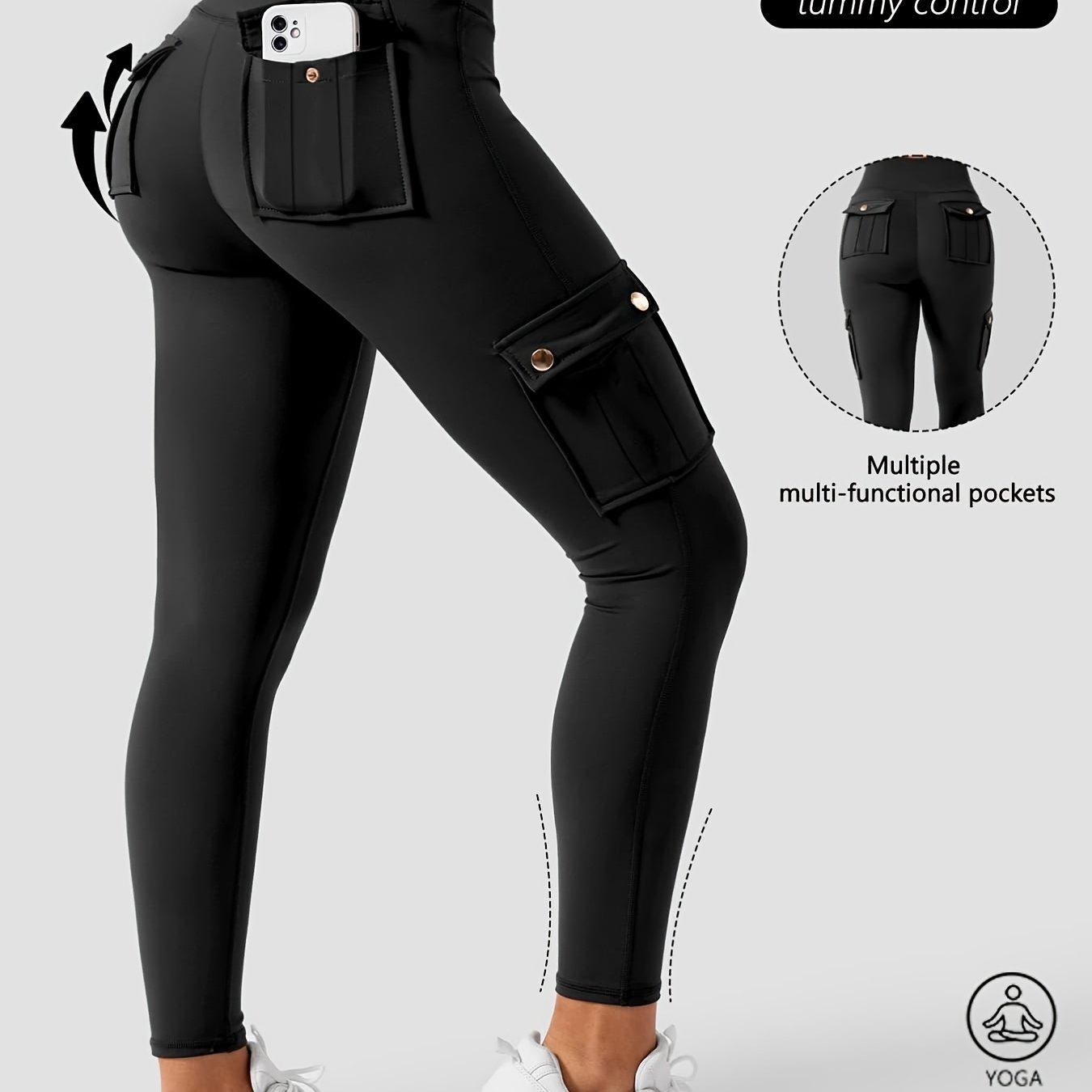 E-shop Frühlingsneu Damenmode Sport Fitness High Waist Elastische Seiten mit Schnallenhose 250G Roman Stoff Stoff Geeignet für Gym Running Damen