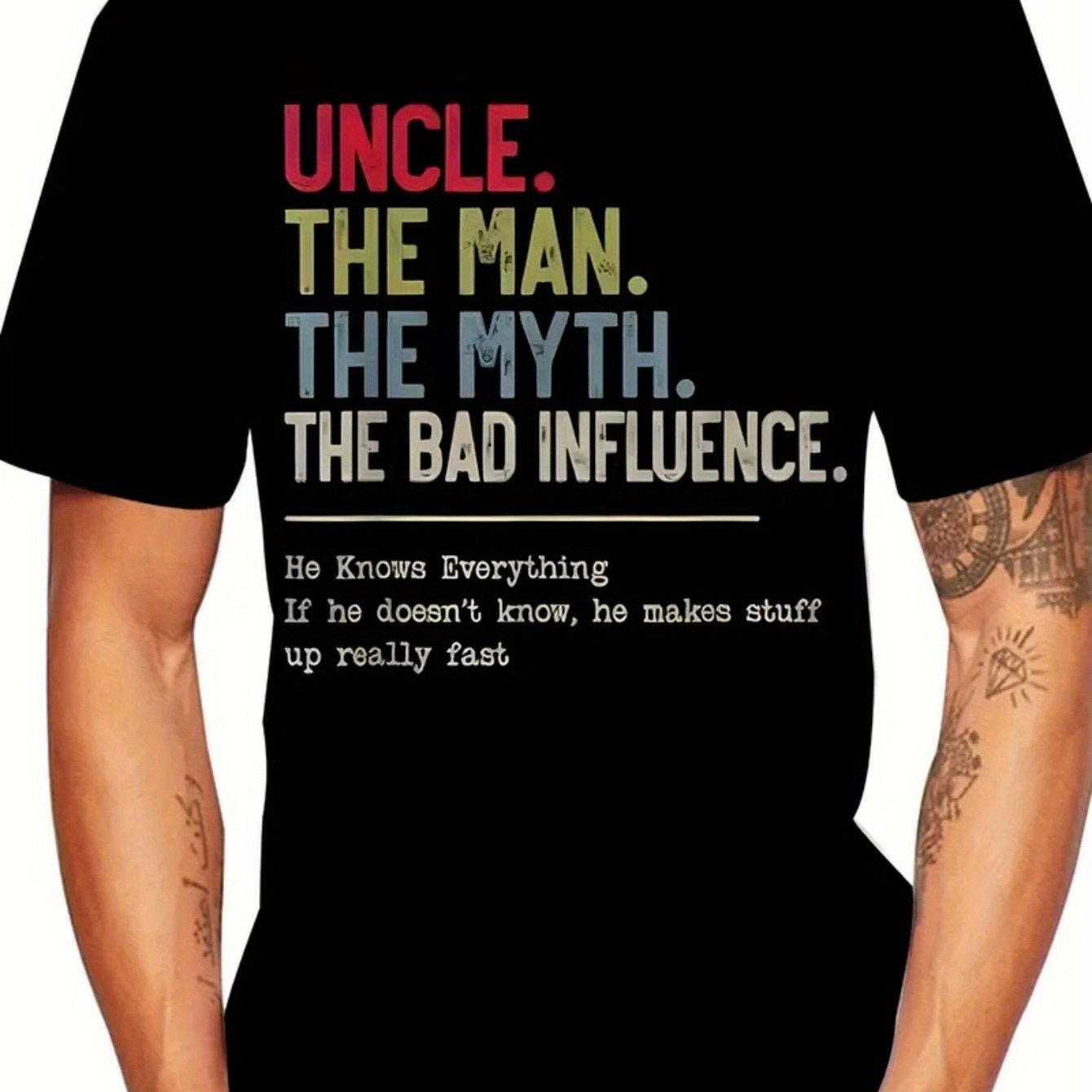 TEMU Men's T-shirt Men's Fun Quote T-shirt - "uncle, Man Myth, " Funny Quote - Heavy 95 T-shirt - Casual Round Neck Top, Suitable For Daily And Party