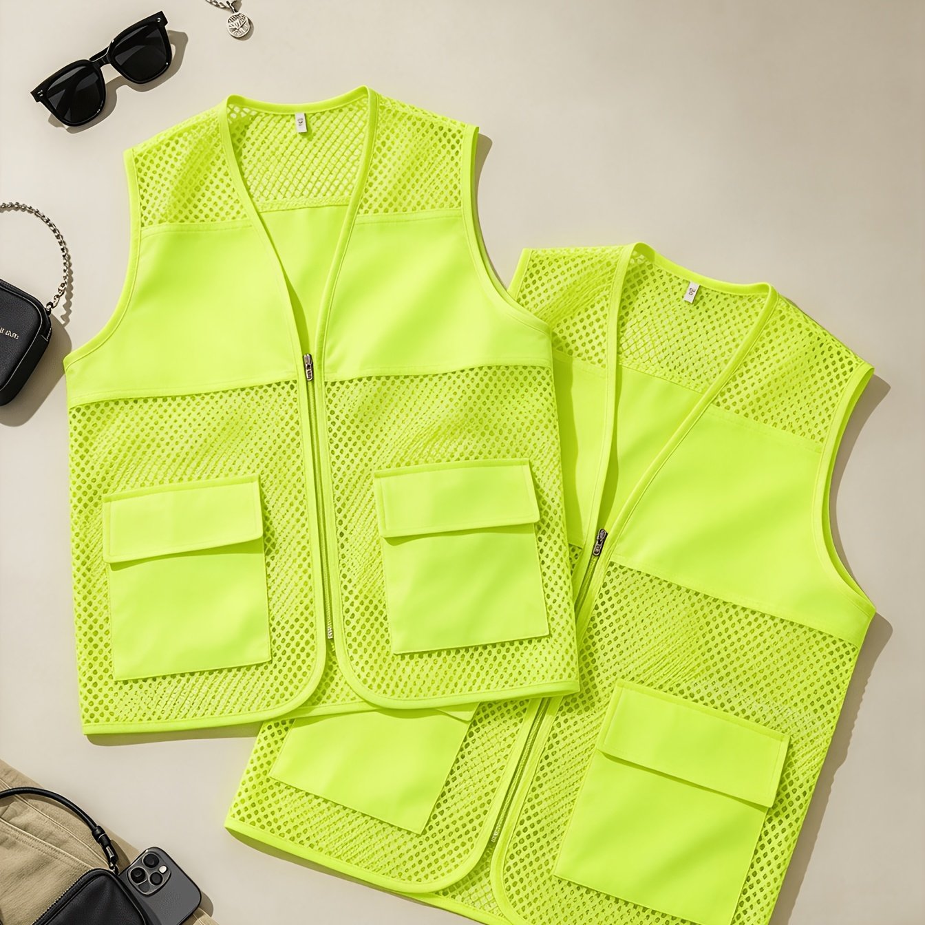 TEMU 2pcs Lightweight Men' Color Vests, Classic Zipper, Partial Mesh, Dual , Cool, Breathable, And Comfortable