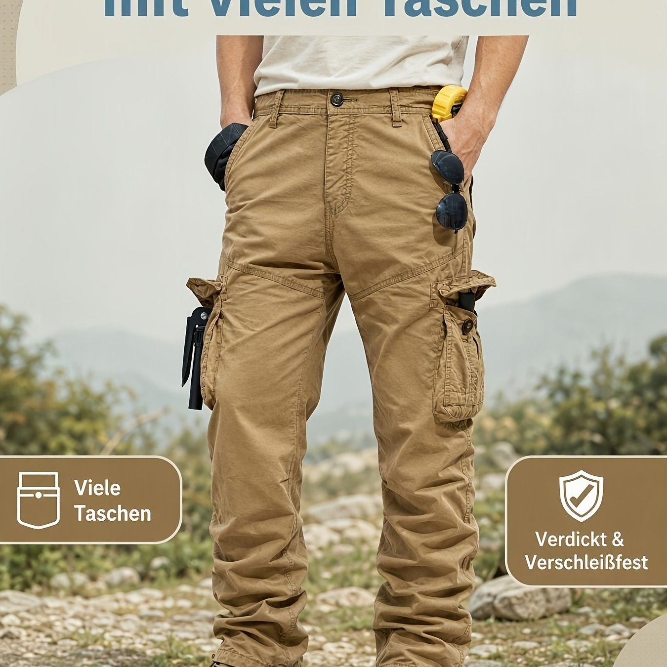 Image of Multi-functional Multi-pocket Adjustable Hem Drawstring Workwear Pants
