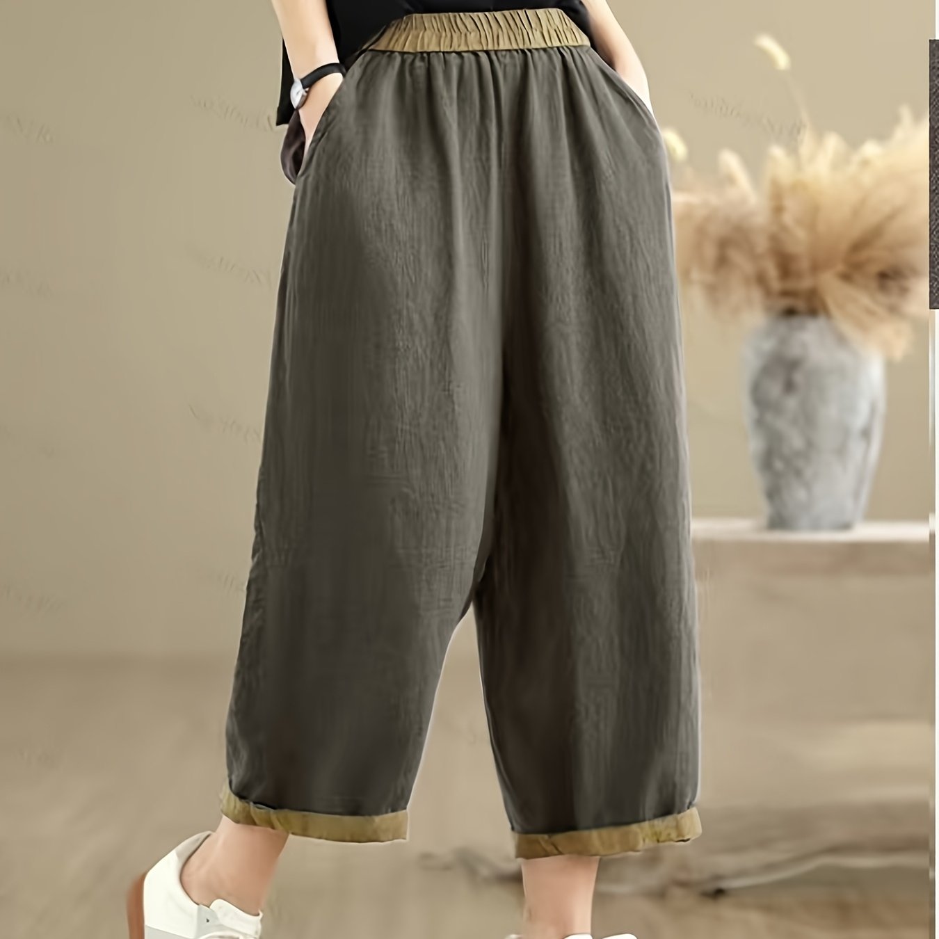 TEMU Women's Pants, Summer Clothing, Solid Color Loose Wide-leg Harem Pants, 2026 New Style, High-waisted Vintage Color- Thin Workwear Casual Pants