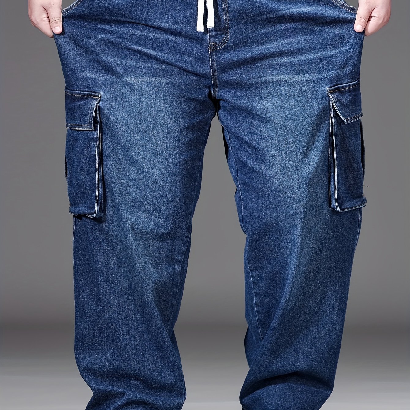 2026 New Style Plus-size Men's Jeans, Long Pants, Cargo Pants, Extra-large Loose Fit, Stretch, Maple Leaf Pocket, Simple, Comfortable, Stylish, Versatile, Plus Size