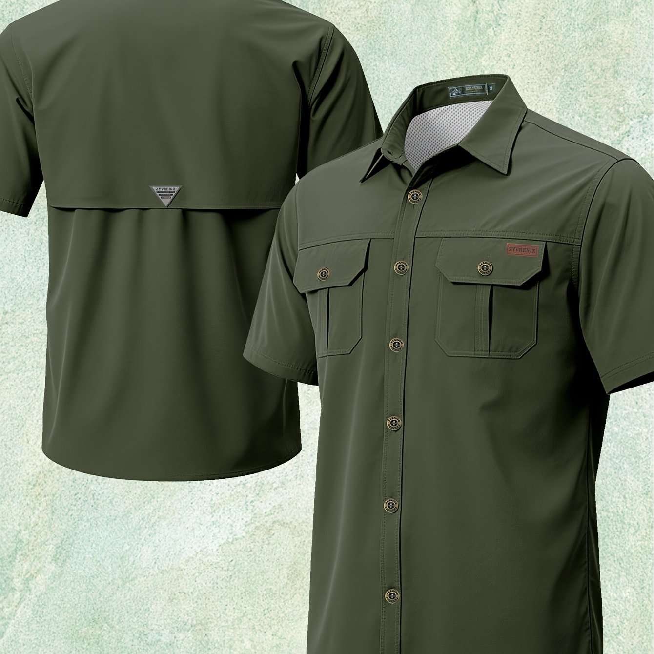 TEMU Men's Blue Short Sleeve Button-up Collar Pocket Shirt, Solid Color Retro Style Elastic Casual Camping Shirt