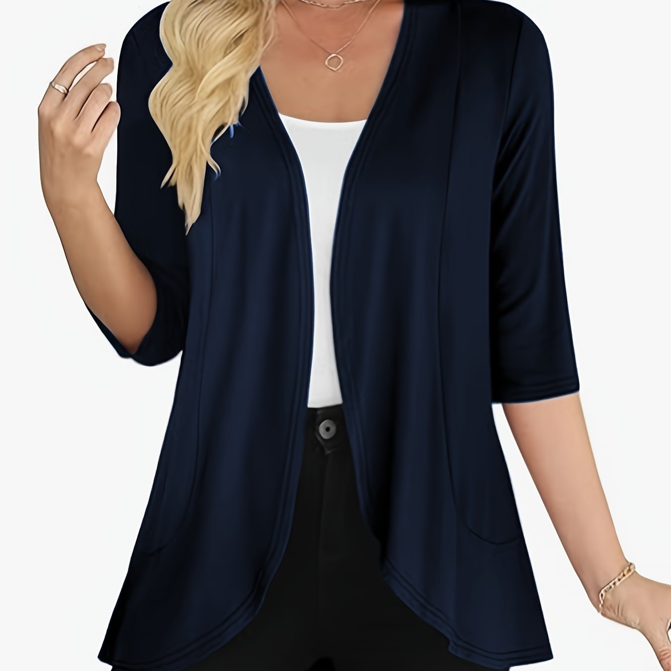 E-shop Anmutiger Damen Cardigan für Frühling/Herbst, Unifarben, Halbarmel, Bequemer Loose Fit