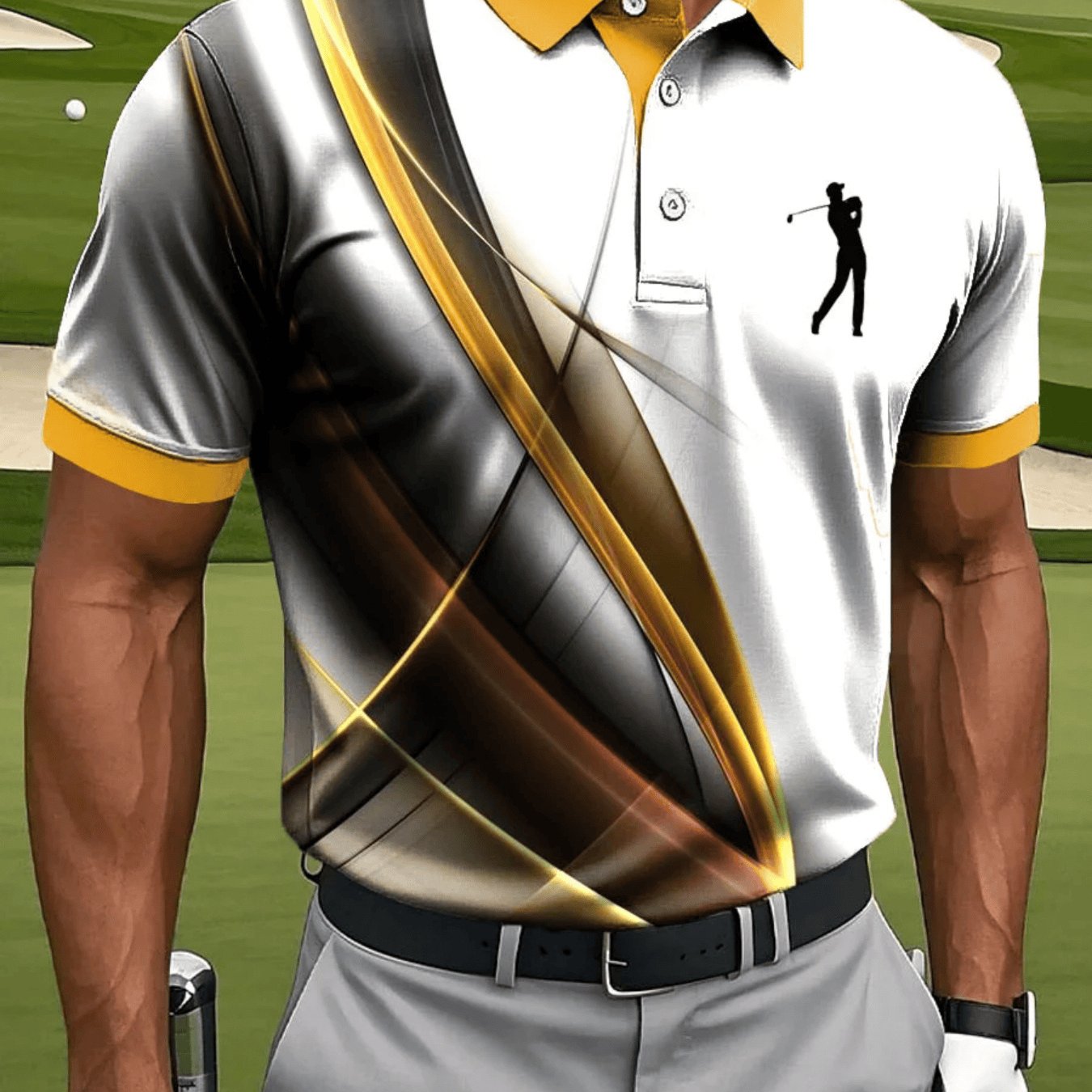 TEMU Men's New Casual Fashion Short Sleeve , Men's Casual Athletic Short Sleeve, Geometric Stripe And Golf Pattern Print Suitable For Daily Casual