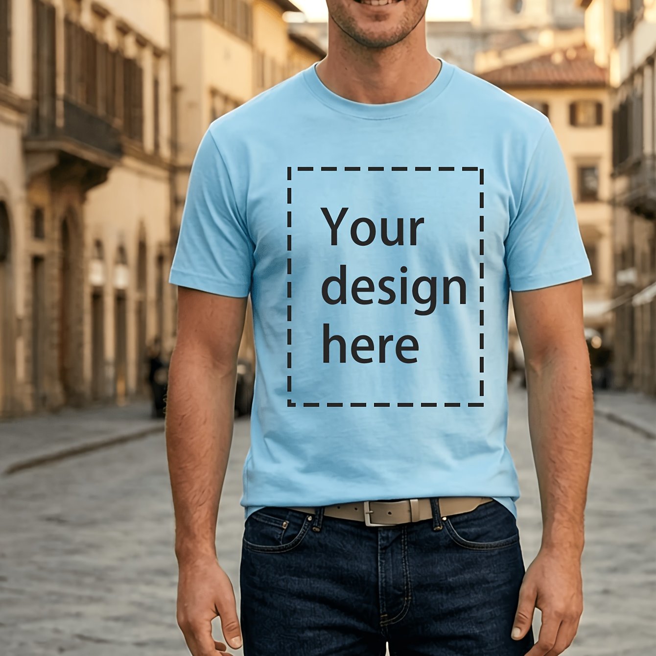 TEMU Estampado Personalizado Delantero y Trasero, Personalizado con tu Imagen, Camiseta Estampada, Top Casual de Manga Corta con Cuello , Verano y ,