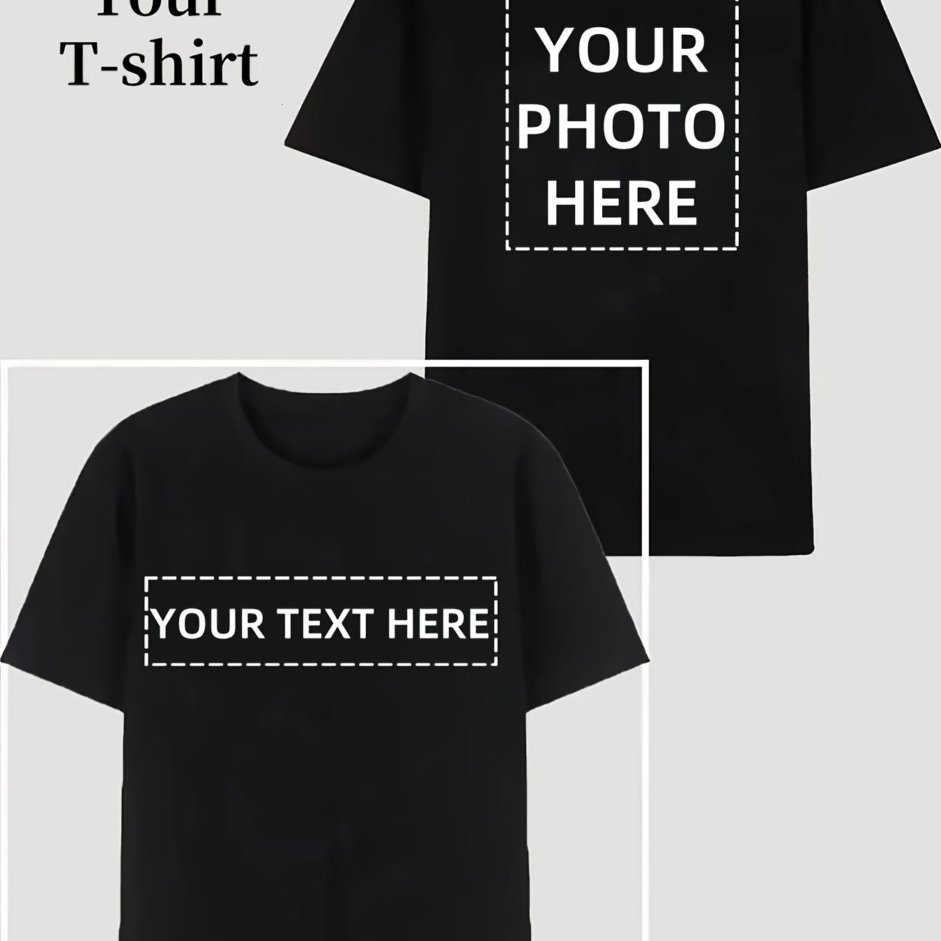 E-shop Personalisierbares Herren T-Shirt - Personalisierbares T-Shirt mit Text, Foto oder Logo, Schwarzes Polyester Kurzarm Sommer T-Shirt, Lässige