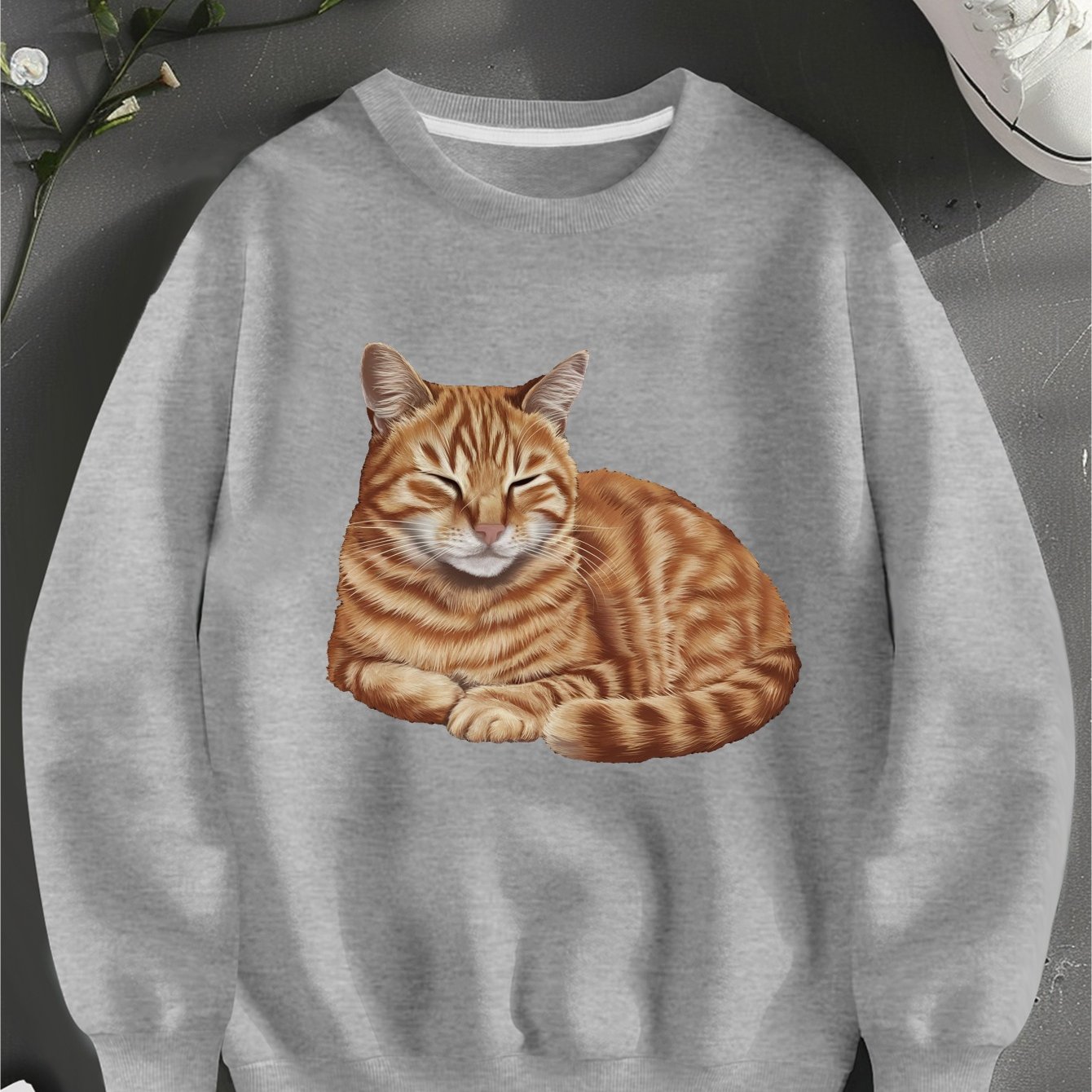 TEMU Ginger Illustration Graphic Print Sweatshirt, Crew Neck Casual Sweatshirt For Fall & Spring, Women's Clothing