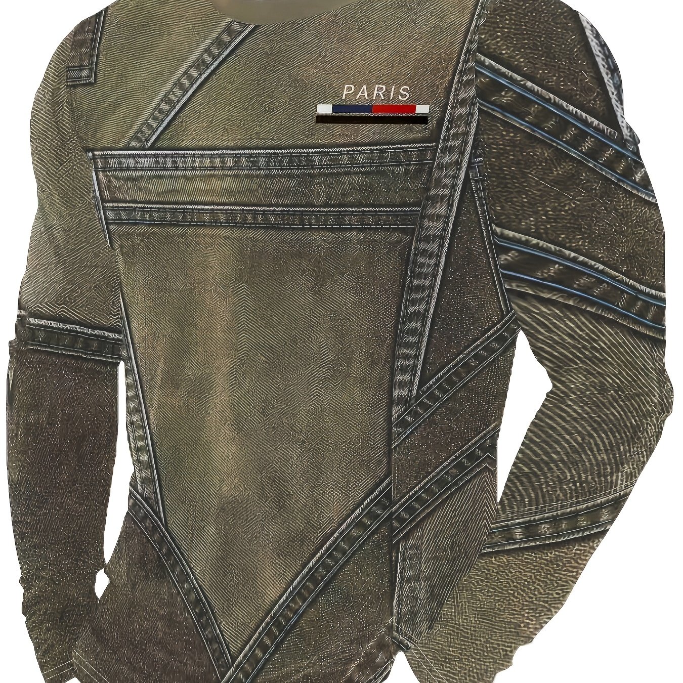 TEMU Printed Design - No Texture - Random Print Men's Crew Neck Long Sleeve T-shirt, New Autumn Fashion Geometric Denim Print Top, Casual And