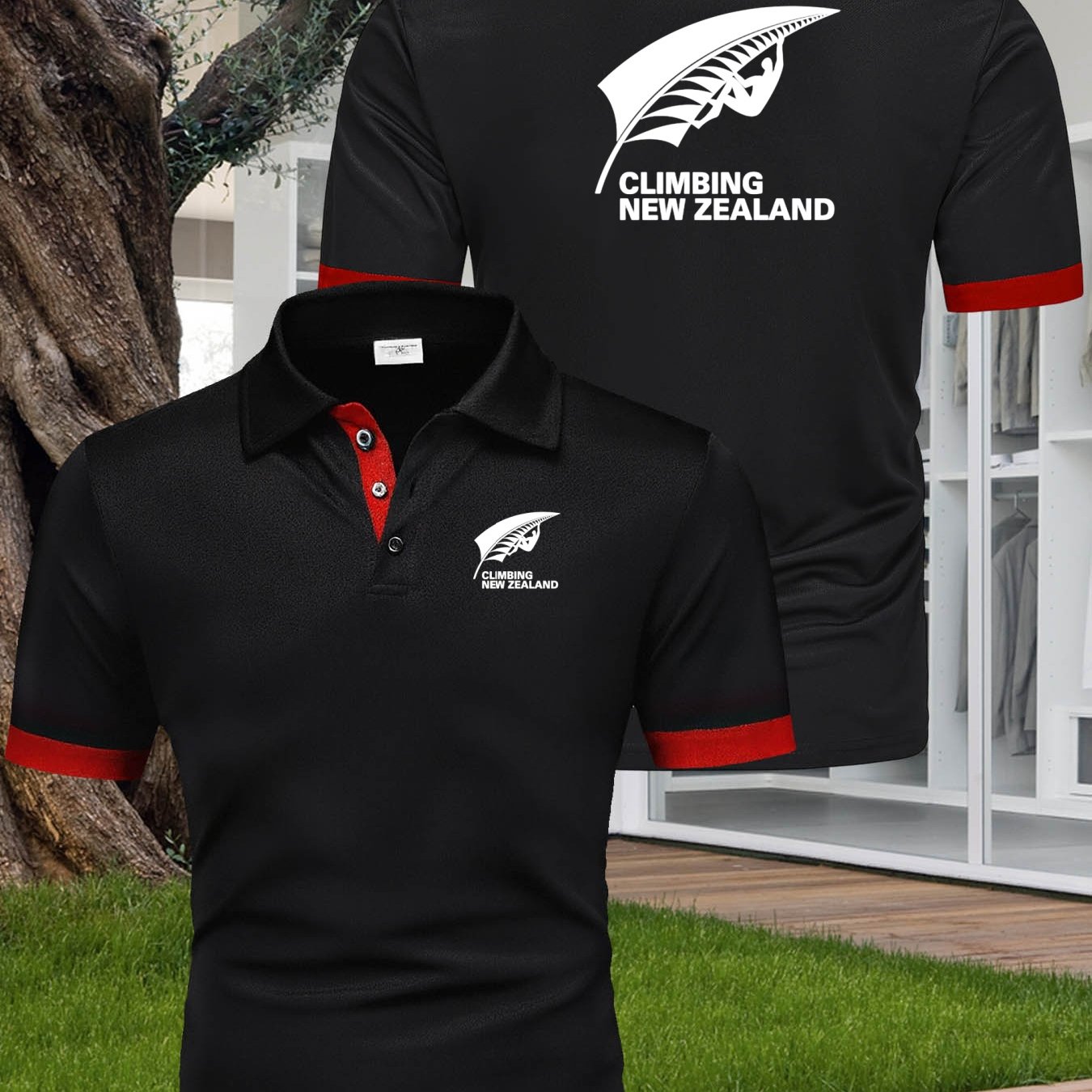 TEMU Polo décontracté pour homme avec motif sportif et imprimé -Zélande sur le devant et l'arrière, doté d'une collet, idéal pour en extérieur