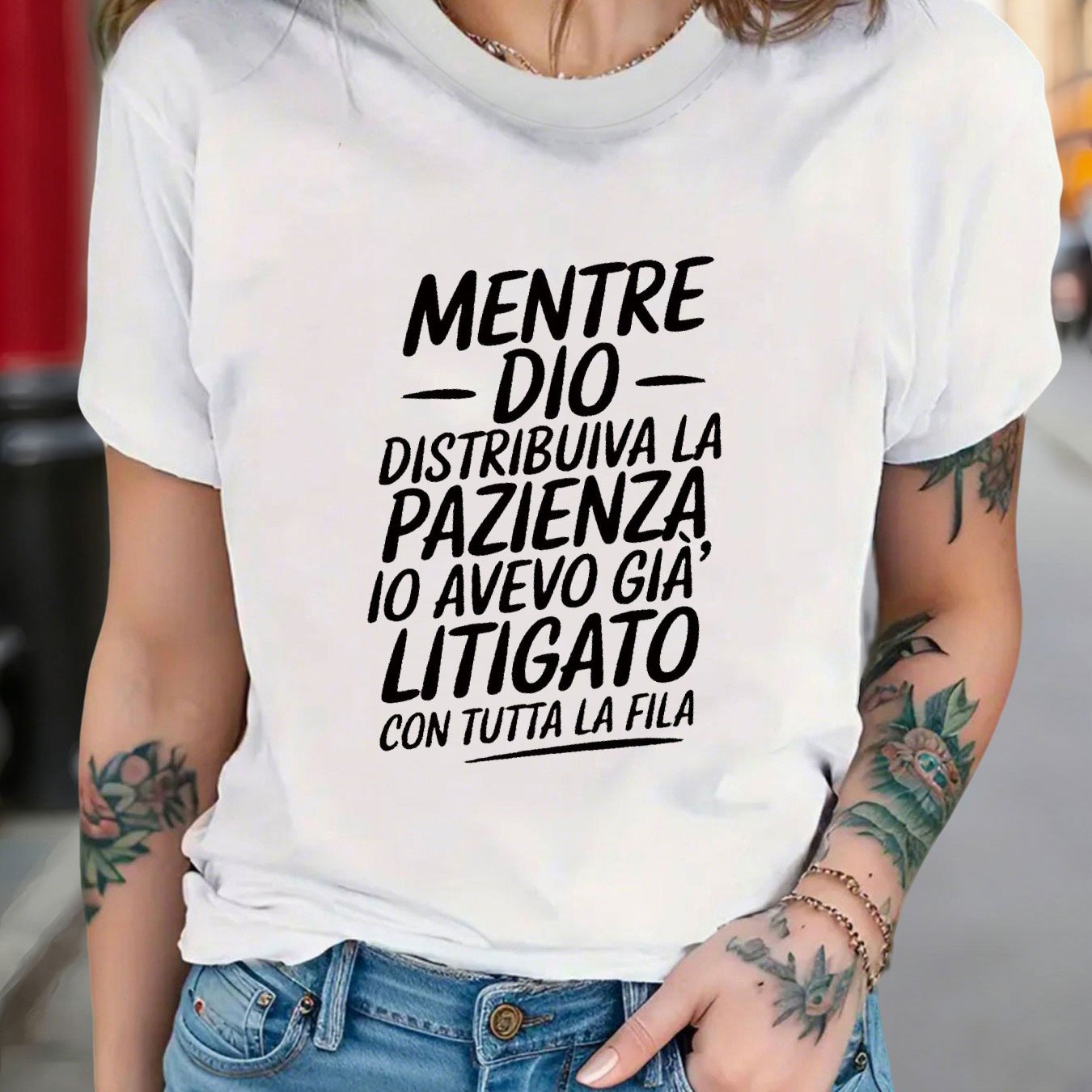 TEMU Women's Italian T-shirt "italian Suitable For The Queue I Already Litigating" Print - Short Sleeve Crew Neck Casual Blouse Top, Spring Summer